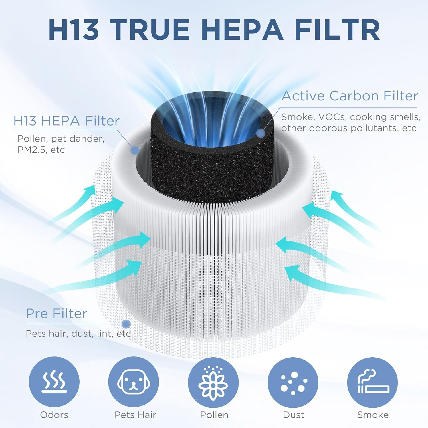 Air Purifier Filter Astraio-Ap003, H13 True HEPA Air Cleaner Filter, 1*Piece image number 3