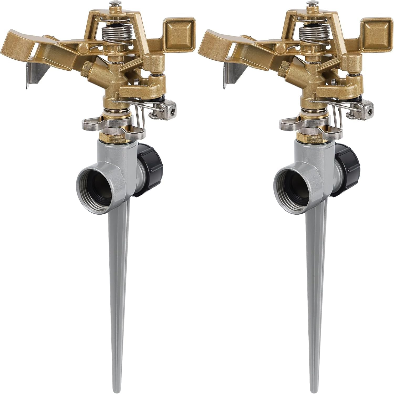 2Pcs Zinc Alloy Heavy Duty Stainless Steel Rotating Sprinkler，Adjustable 360 Degree Watering，Suitable for Large-Scale Grassland, Courtyard and Garden Irrigation image number 4