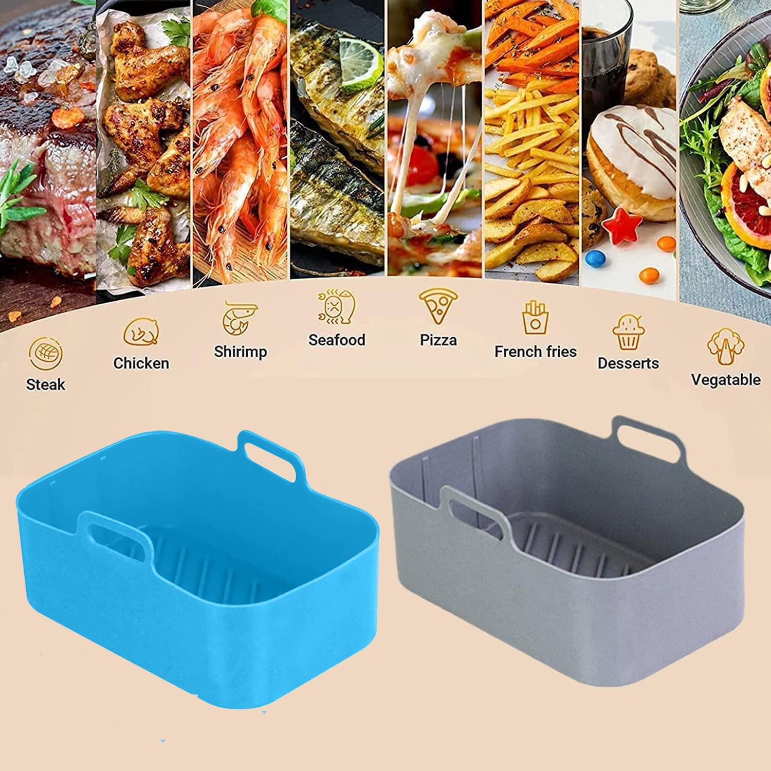 Silicone Pot for Ninjas, Dual Silicone Air Fryer Basket Liners, Air Fryer Rack Accessories for Oven and Microwave (2 Pcs - Gray) image number 1