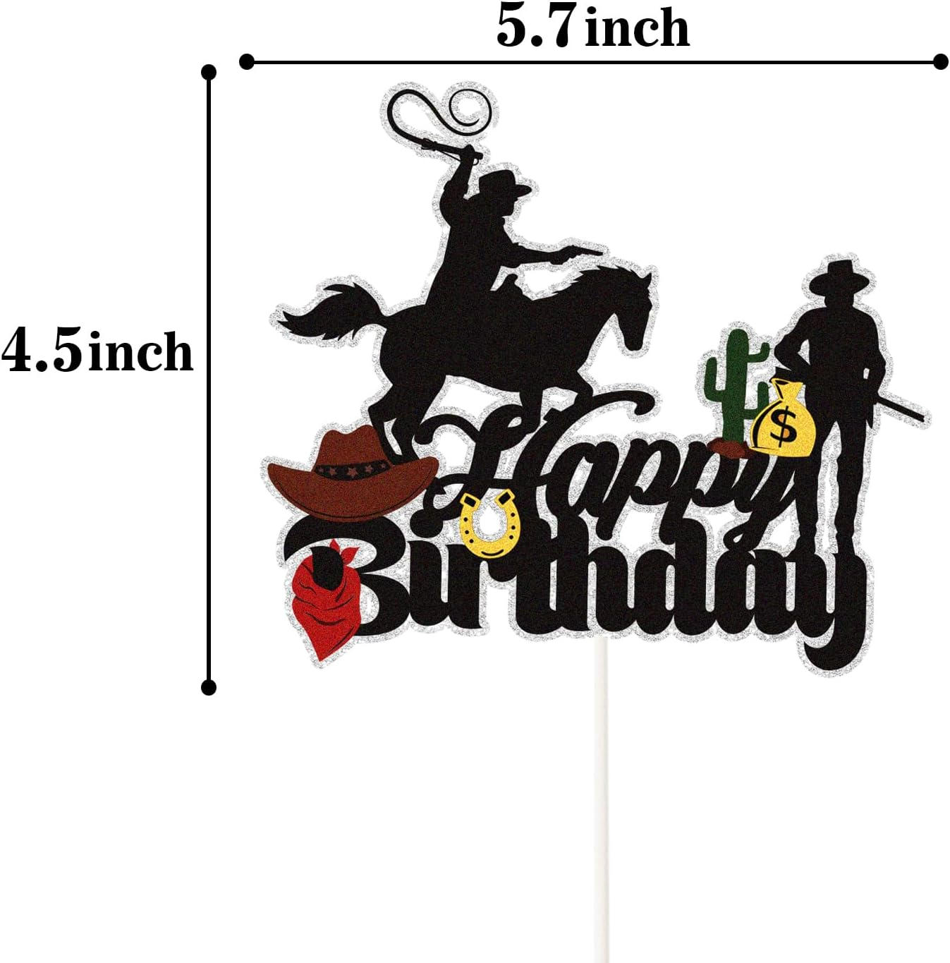Cowboy West Happy Birthday Cake Toppers, Wild West Cowboy Western Party Cake Decor,Cowboy on Horseback Boys, Girls and Children'S Cowboy Theme Birthday Decorations. image number 3