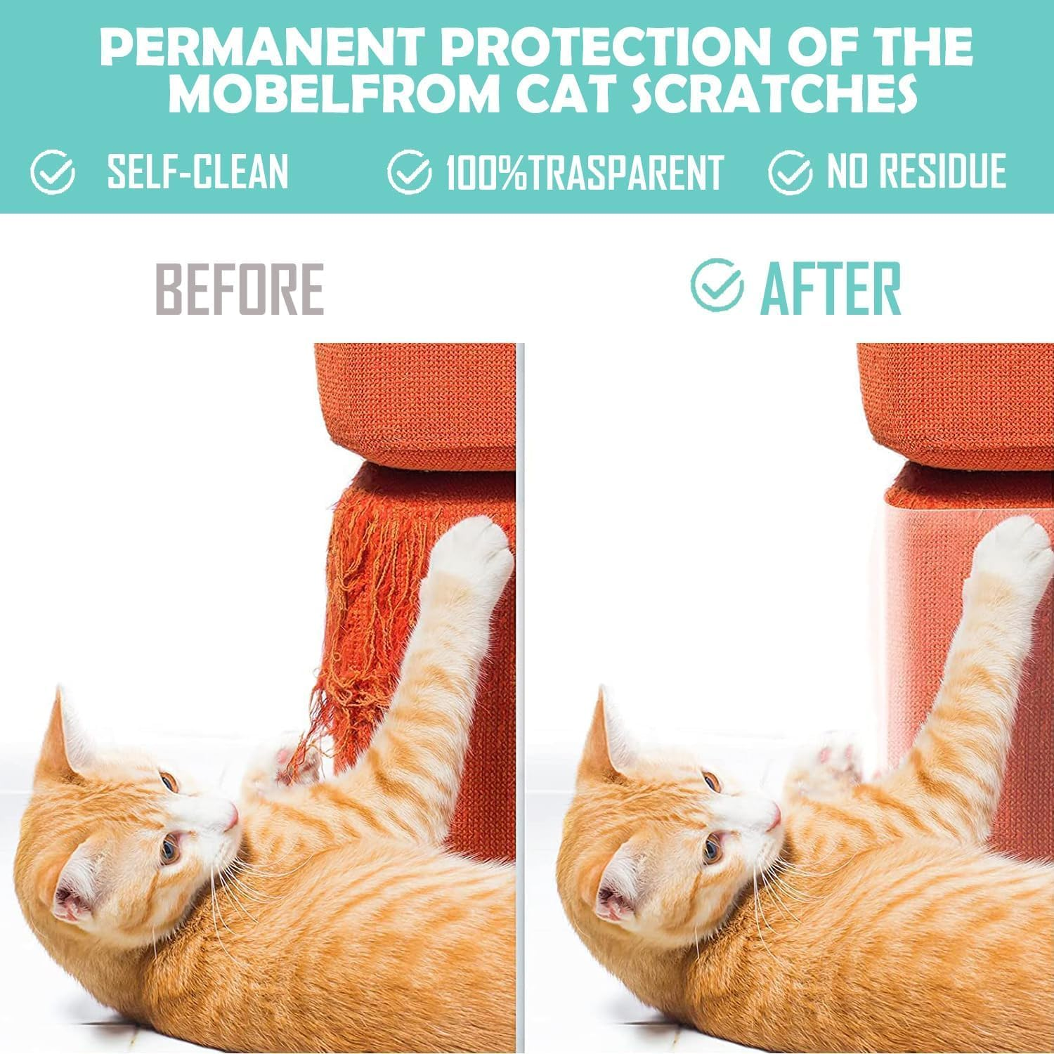 Cat Furniture Scratch Protector, Single-Sided Sticky Coat Protector for Cats, Flexible Corner Protection under Kittens, Scratch Protection (120 X 12.4 Inches) image number 2