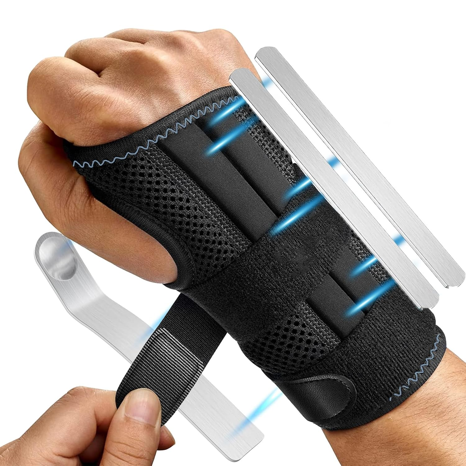 Wrist Brace for Carpal Tunnel, Alleviates Tendonitis Wrist Brace Equipped with 3 Metal Stabilizers, Adjustable Wrist Support Wrap for Arthritis, Sprain, Sleeping, Working (Right, M) image number 3