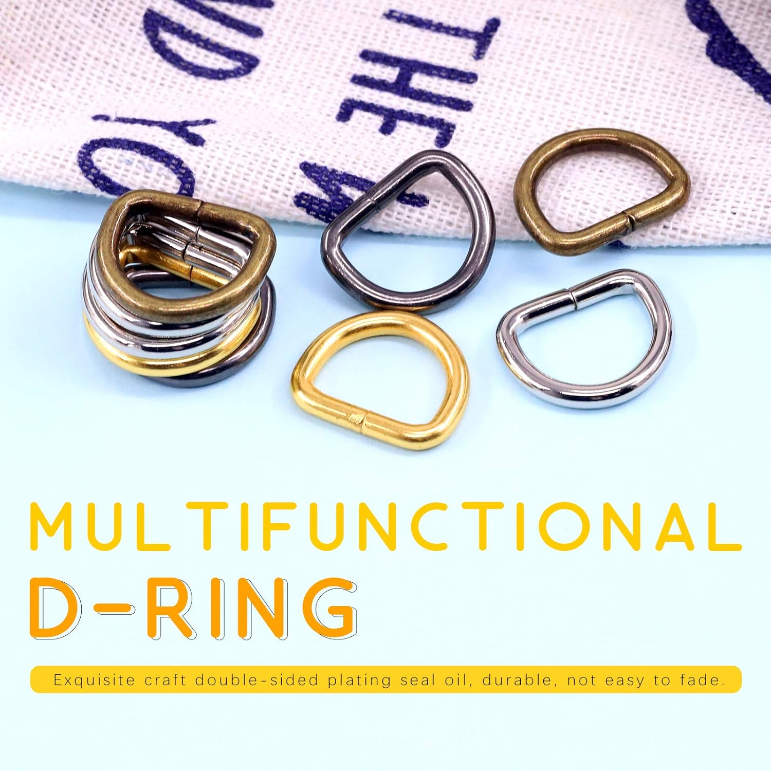 Rustark Assorted Strong Metal Webbing Set 4 Colors Multi-Purpose Keychains D Ring Handbag Strap Loop Clasp D Buckles