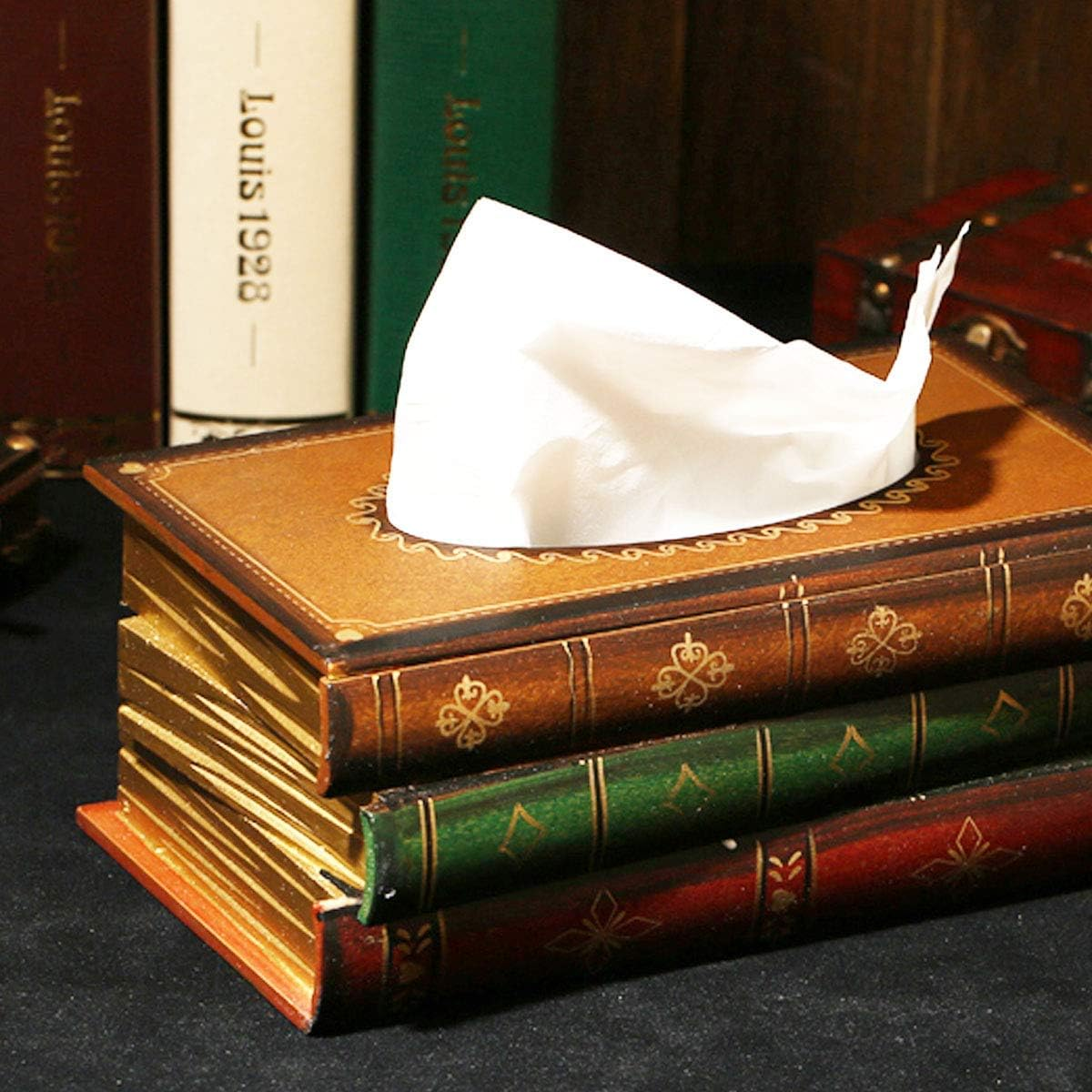 Book Tissue Box Holder Middle Ages Gothic Elegant Antique Vintage Decorative Napkin Tissue Holder Dispenser Novelty Halloween Surprise for Living Room Bathroom Decor