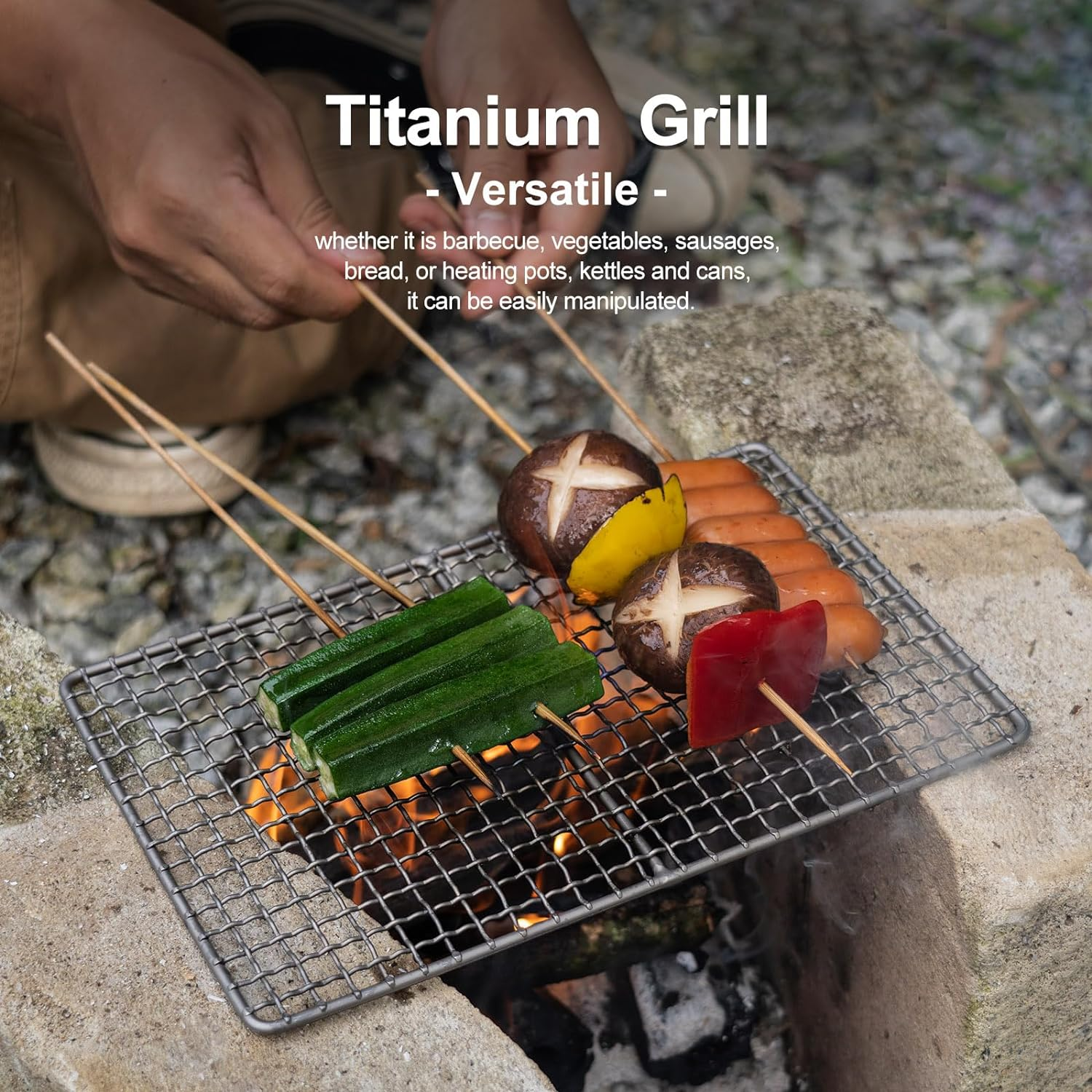Boundless Voyage Grill Grate, Camp BBQ Roasting Grill Ultralight Titanium Plate Durable Mini Charcoal Barbecue Broiler for Home Garden Outdoor Beach Picnic Hiking Camping Backpacking Ti2022C