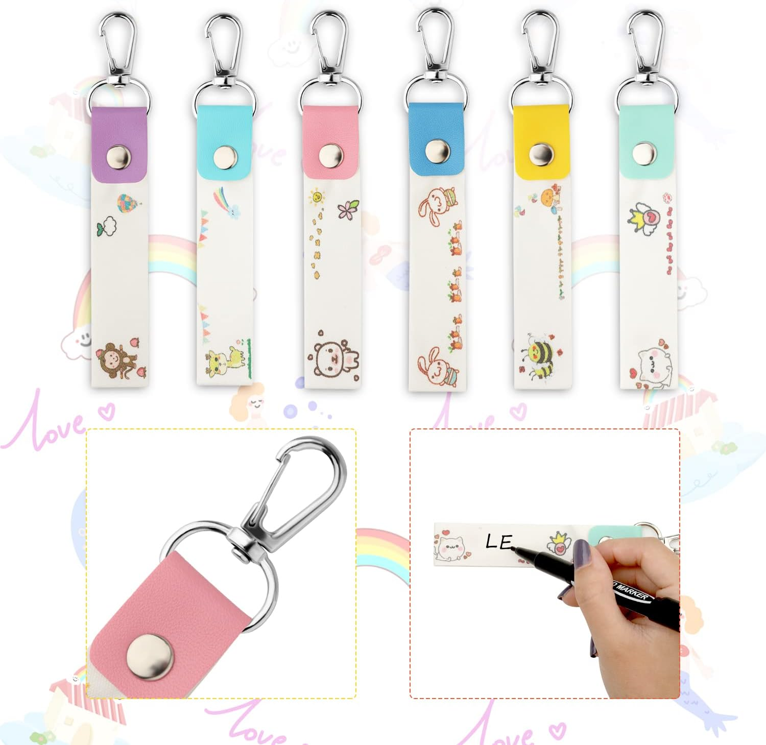 TOYMIS 6Pcs Personalized Name Tags for Kids, Child ID Tags Backpack Name Tag Daycare Name Label Hooks for Backpacks Water Bottle image number 4