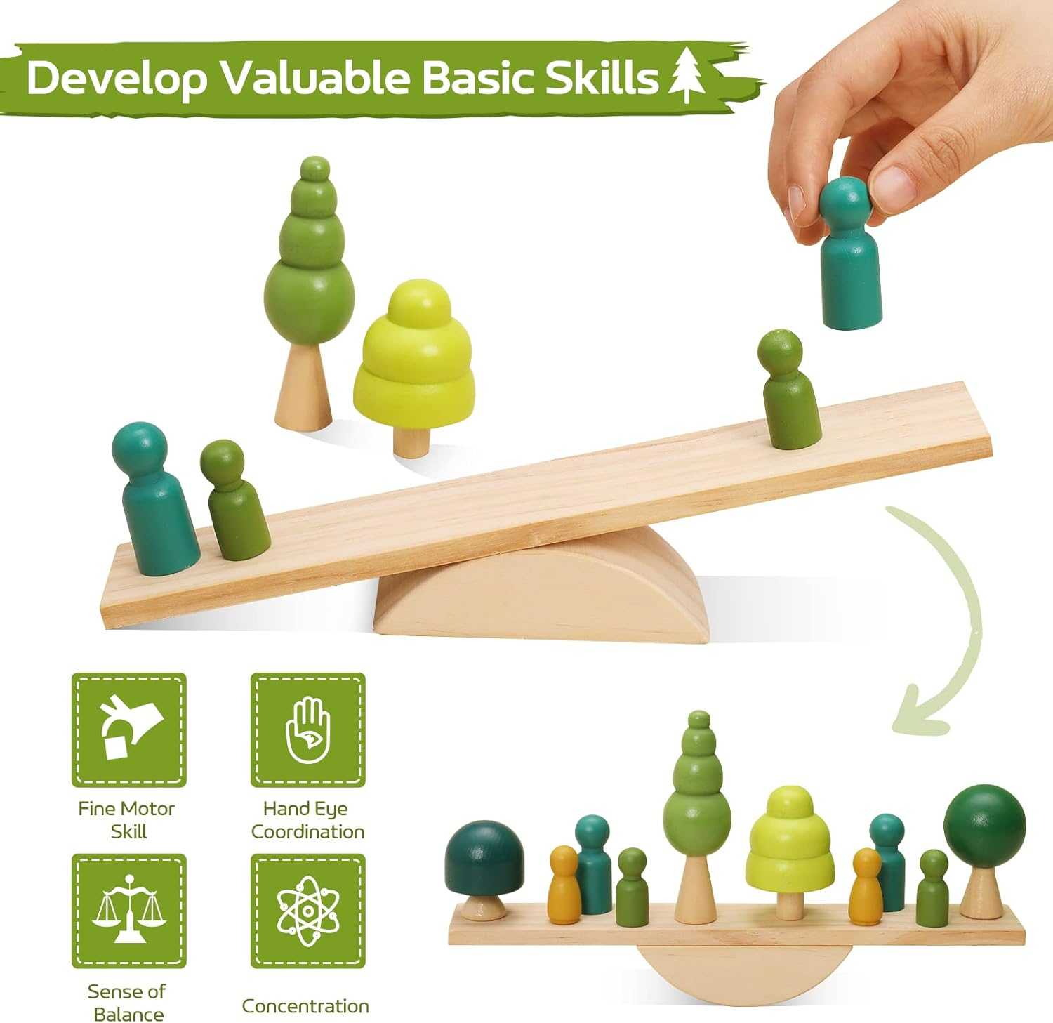 Promise Babe Wooden Tree Toys Balance Toys Wooden Peg Dolls Preschool Learning Educational Montessori Toys, Natural Woodland Trees Creative Accessories for Home Decor image number 3