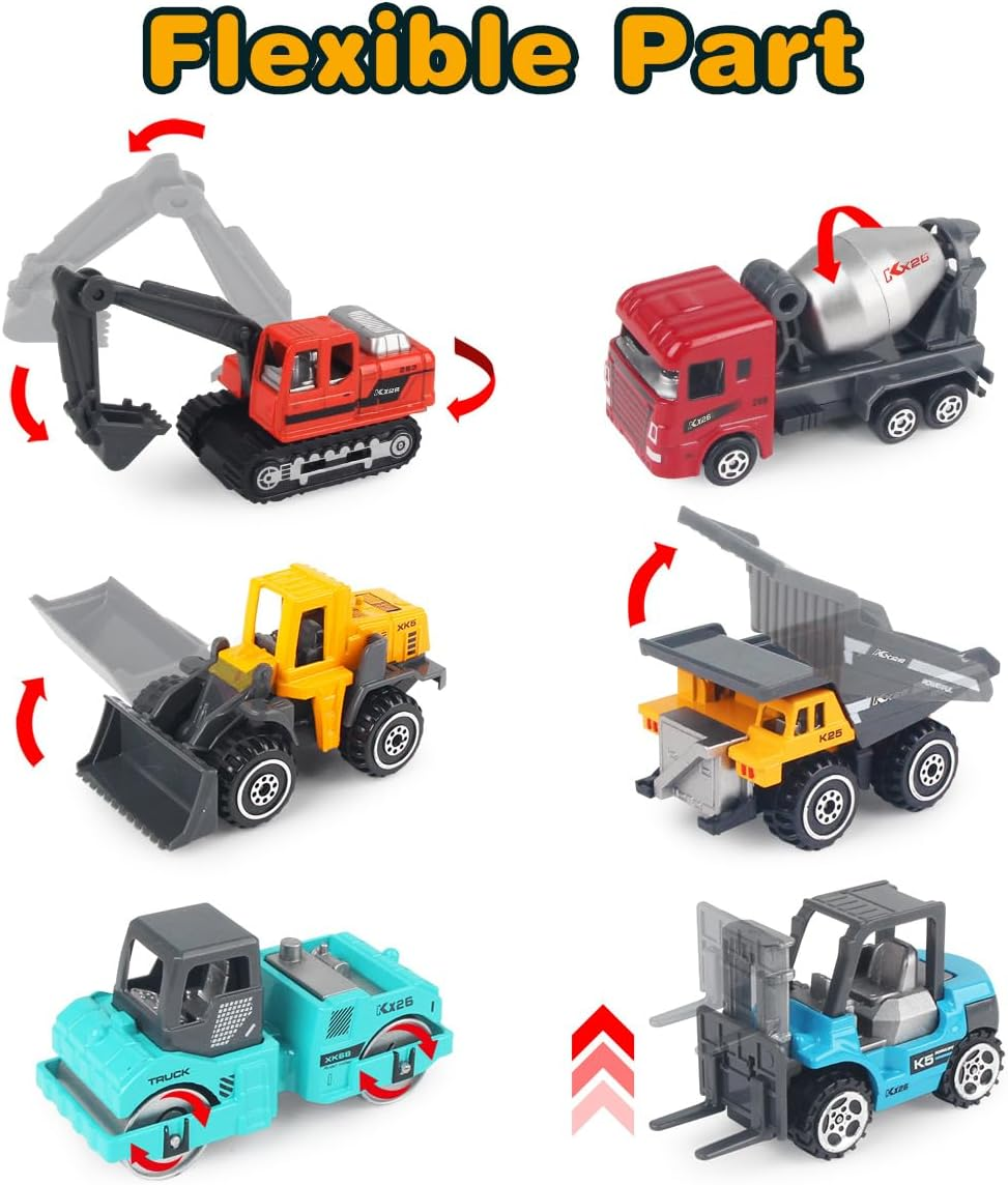 Kids Cars Toys for 3 4 5 Years Old Boys Girls, Construction Truck Toys Mini Vehicles, Excavator Bulldozer Dump Road Roller Sand Toys, Toddlers Educational Birthday Gift Party Favors (6Pack) image number 4