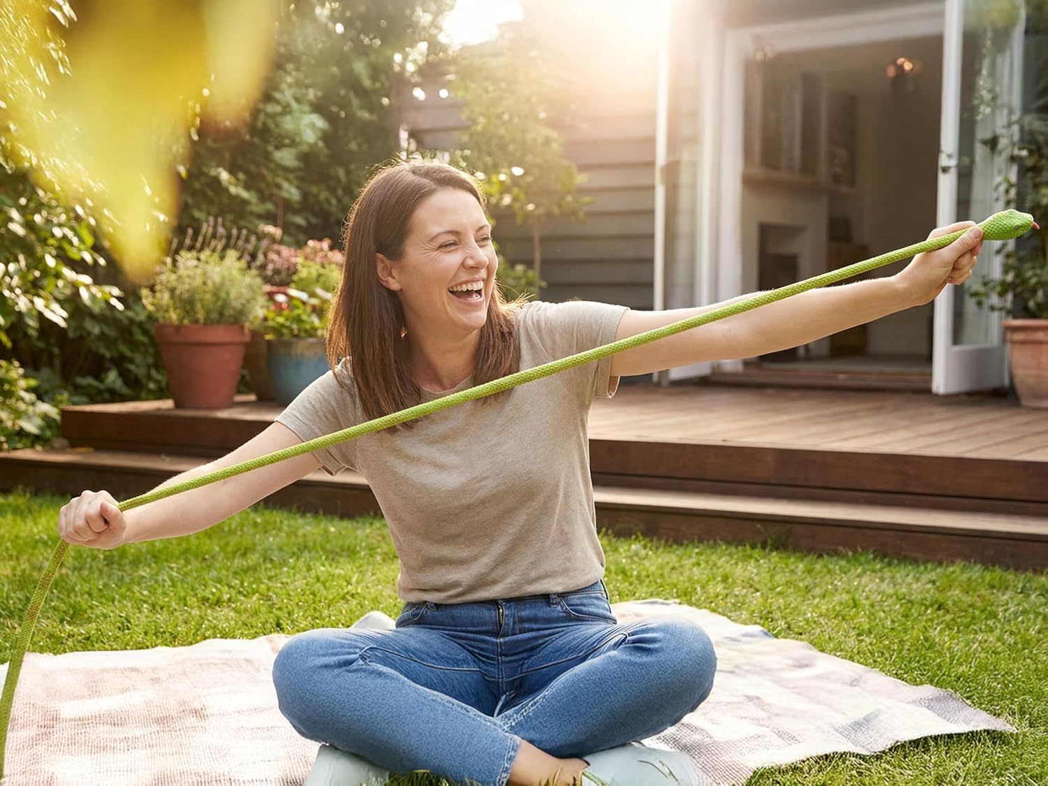 BOHS Elastic Rubber Green Snake- Stretch & Swing - Easy Camouflage - Prank Toy Scary Fake Lifelike Animal Model - 130 CM / 4.2 Feet image number 2