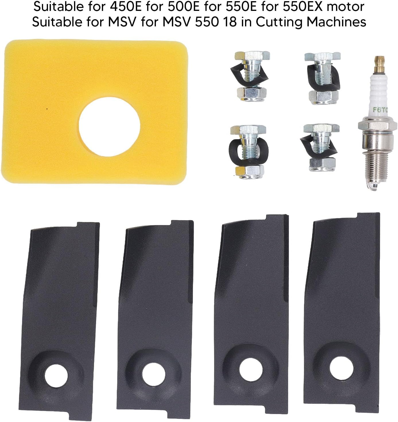 18Inch Lawn Mower Blades Spark Plugs, Air Filter Replacement Kit for 450E 500E 550E 550EX Motor