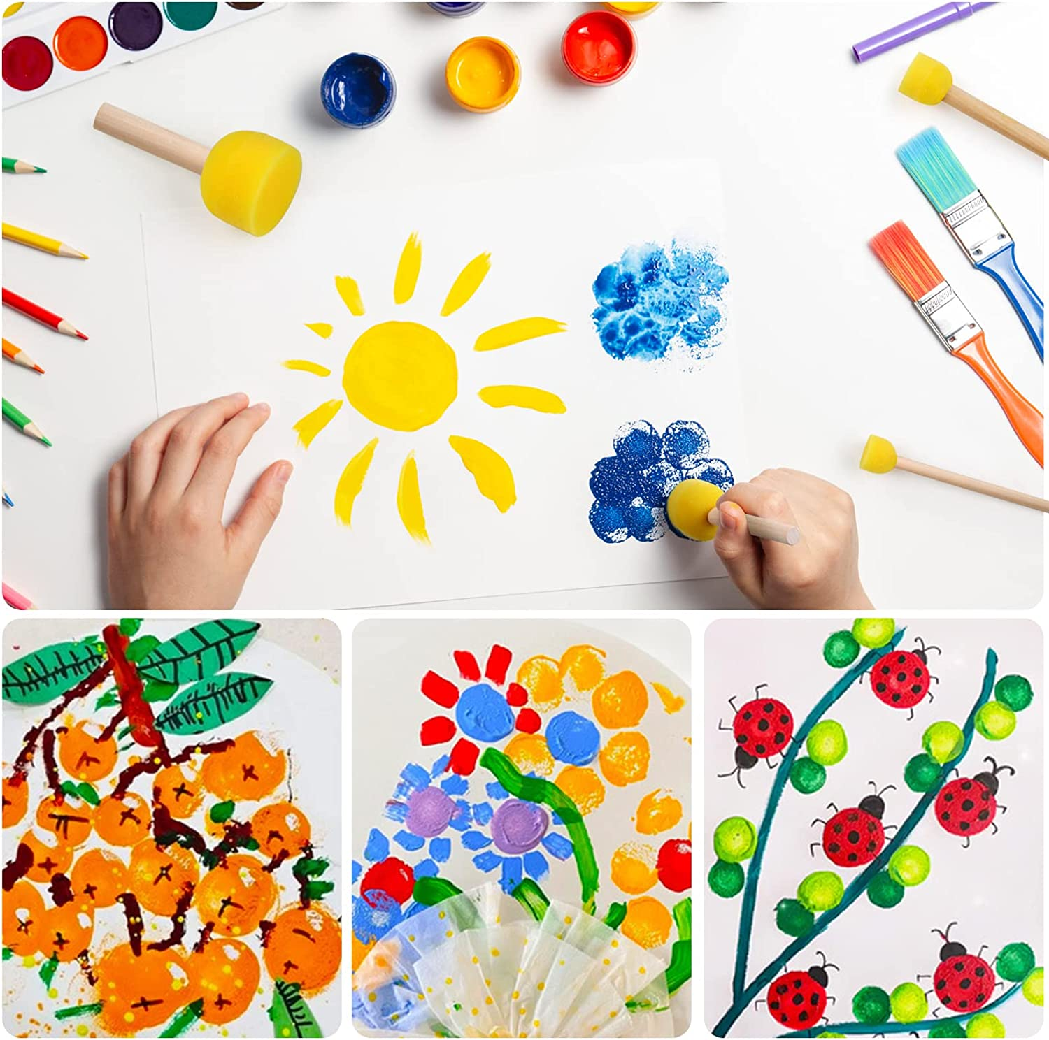 30 Pcs round Sponges Brush Set, round Sponge Brushes for Painting, Paint Sponges for Acrylic Painting, Painting Tools for Kids Arts and Crafts (4 Sizes) image number 4