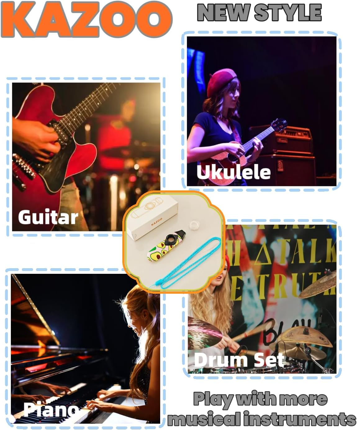 Kazoo Wind Instrument Professional ABS Resin Kazoo Adjustable Tone Play Alone or Various Musical Instruments with 5 Flute Diaphragms and Sling Suitable for Children Adults Music Enthusiasts (Graffiti) image number 3