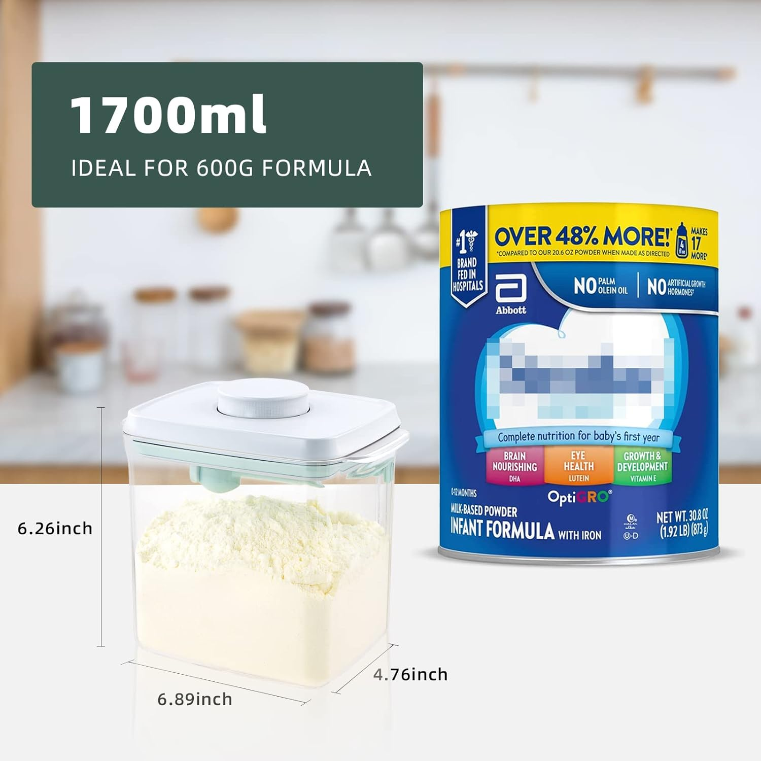 Tourdeus Formula Container - 1700Ml Pop Top Milk Powder Container, Bpa-Free Airtight Formula Dispenser with Scoop and Scraper, 21OZ, 1.32LB, 600G, Clear image number 5
