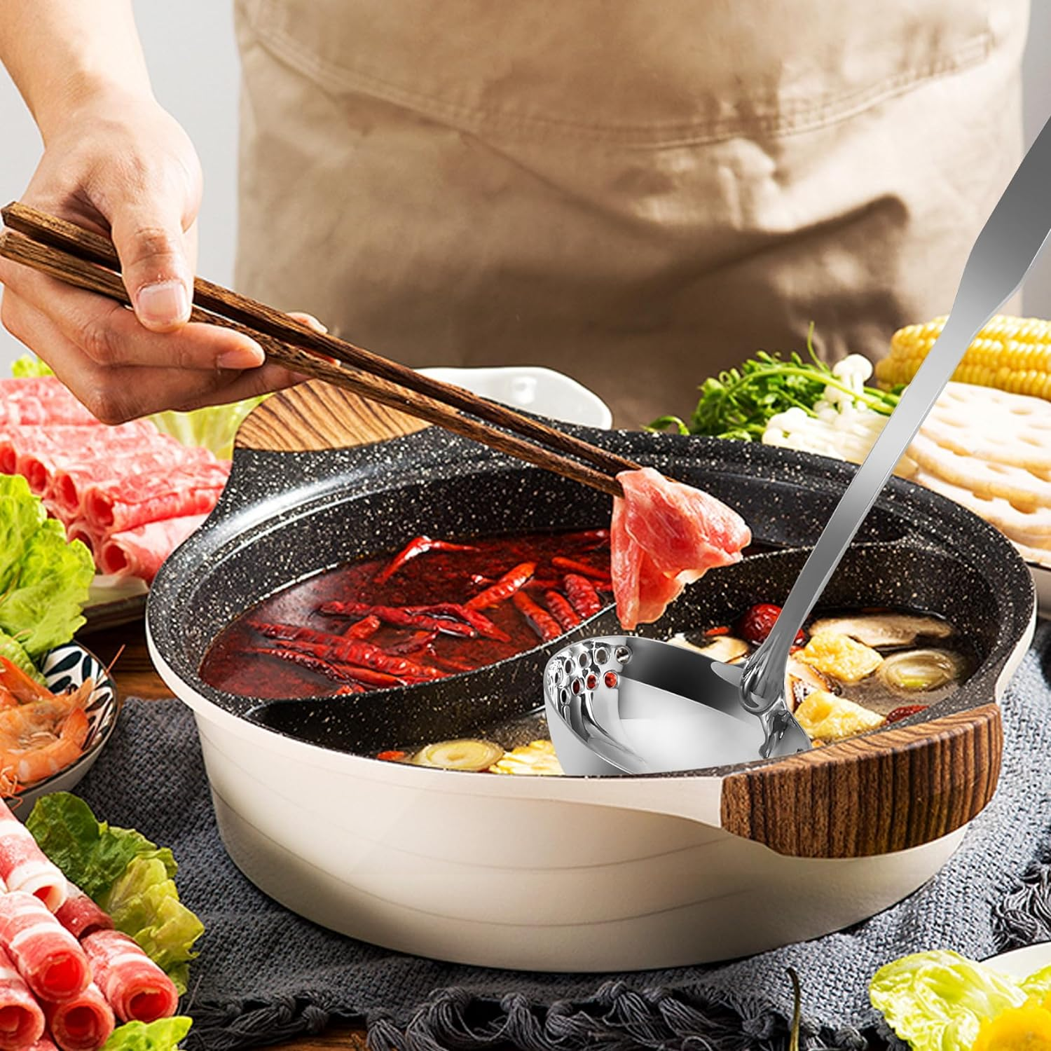 Synpinya Stainless Steel Ladles with Pouring Lip, Serving Soup Ladle, Skimmer Slotted Spoon, Strainer Oil Colander, Canning Ladle Pouring Rim image number 3