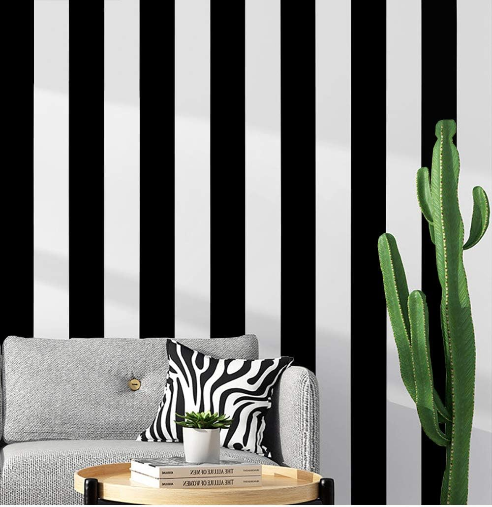 Guvana 472.4"X17.7" Striped Peel and Stick Wallpaper Black and White Self-Adhesive Wallpaper Removable Contact Paper Waterproof Wall Paper for Livingroom Cabinets Shelves Drawer Liner Decor Vinyl Roll