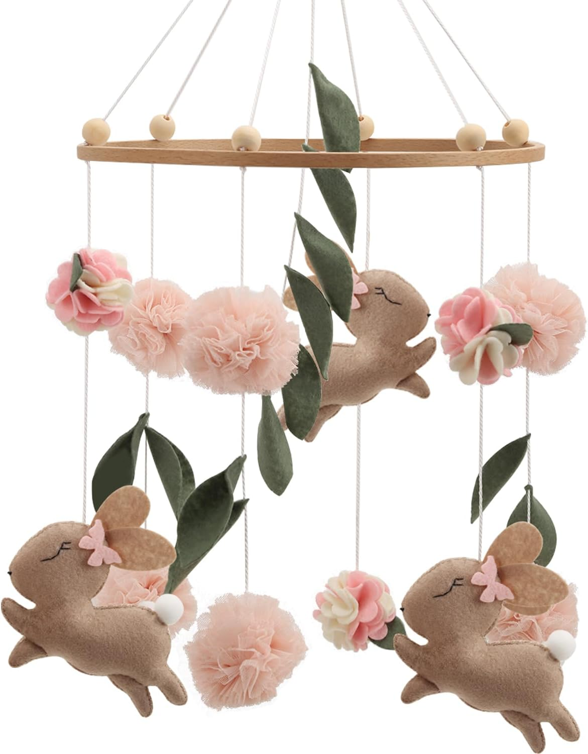 Baby Mobile for Crib Handmade Bunny Nursery Mobile Pink Flowers Crib Mobile for Girls image number 1