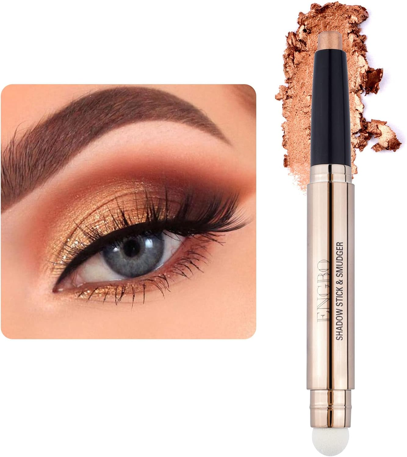 Eye-Shadow Stick Makeup Cosmetics Eye Brightener, Rotatable Cream Eye Shadow Pencil, Glitter Shimmer Eyeshadow Stick with Sponge Smudger for Eye Makeup (08# Violet Shimmer)