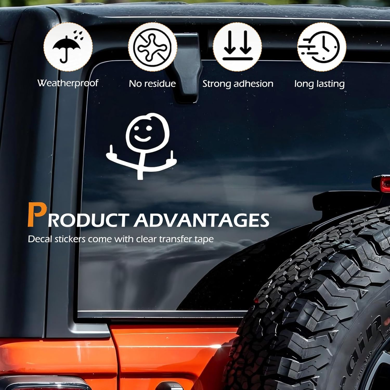 Car Decals, Funny Cartoon Middle Finger Sticker, Personalised Sticker, Auto Waterproof Vinyl Sticker, Personalised Graffiti Decal for Windshield, Bumpers, Window, Car Door (White) image number 4