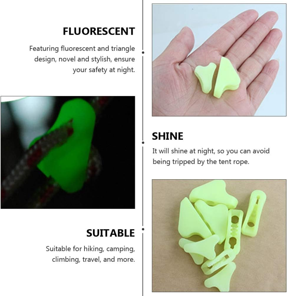 CLISPEED 20Pcs Wind Rope Buckle Fluorescent Glow in the Dark Tent Rope Cord Tensioner Adjuster for Camping Hiking Backpacking