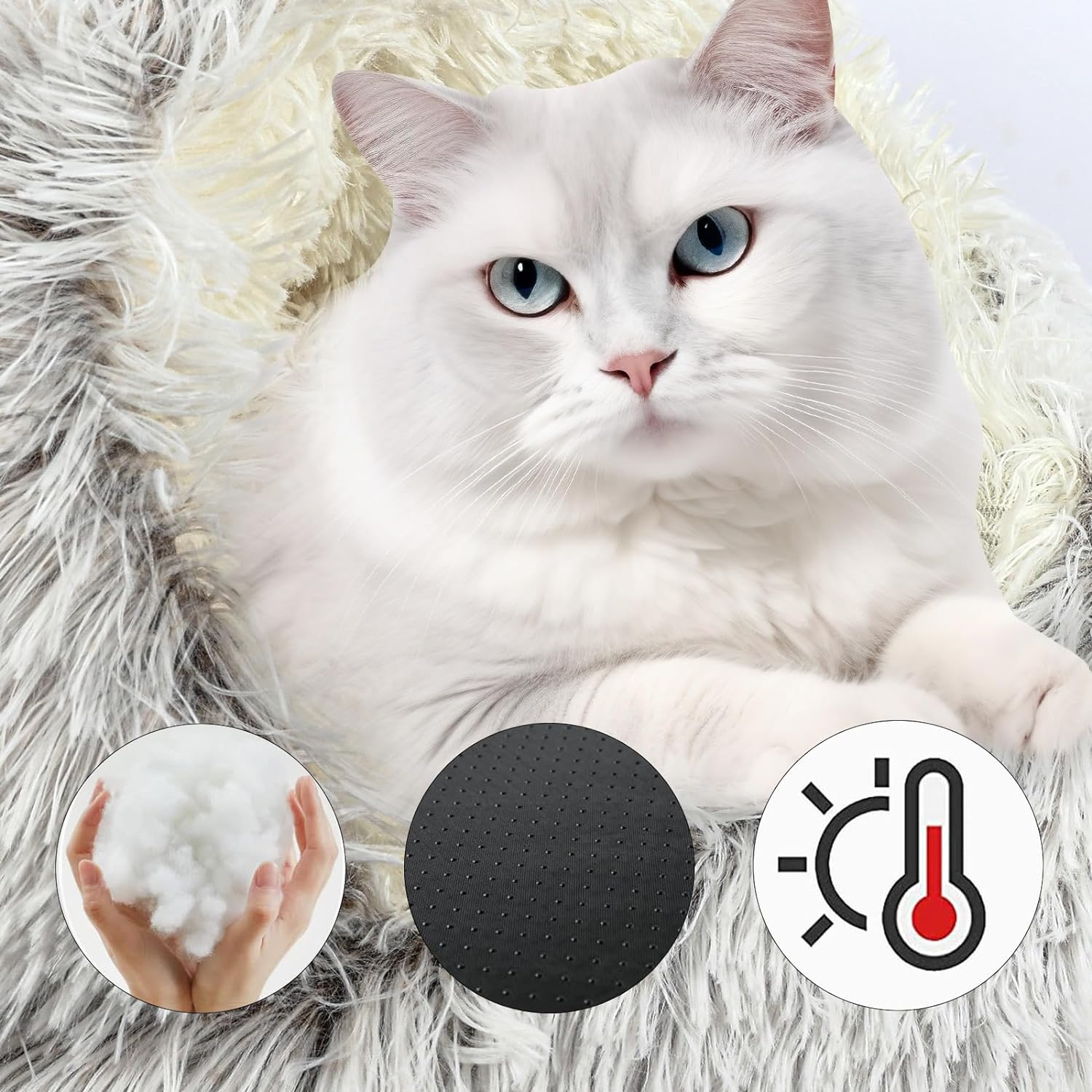Cat Bed round Soft Plush Burrowing Cave Hooded Cat Bed Donut for Dogs & Cats, Faux Fur Cuddler round Comfortable Self Warming Pet Bed image number 3