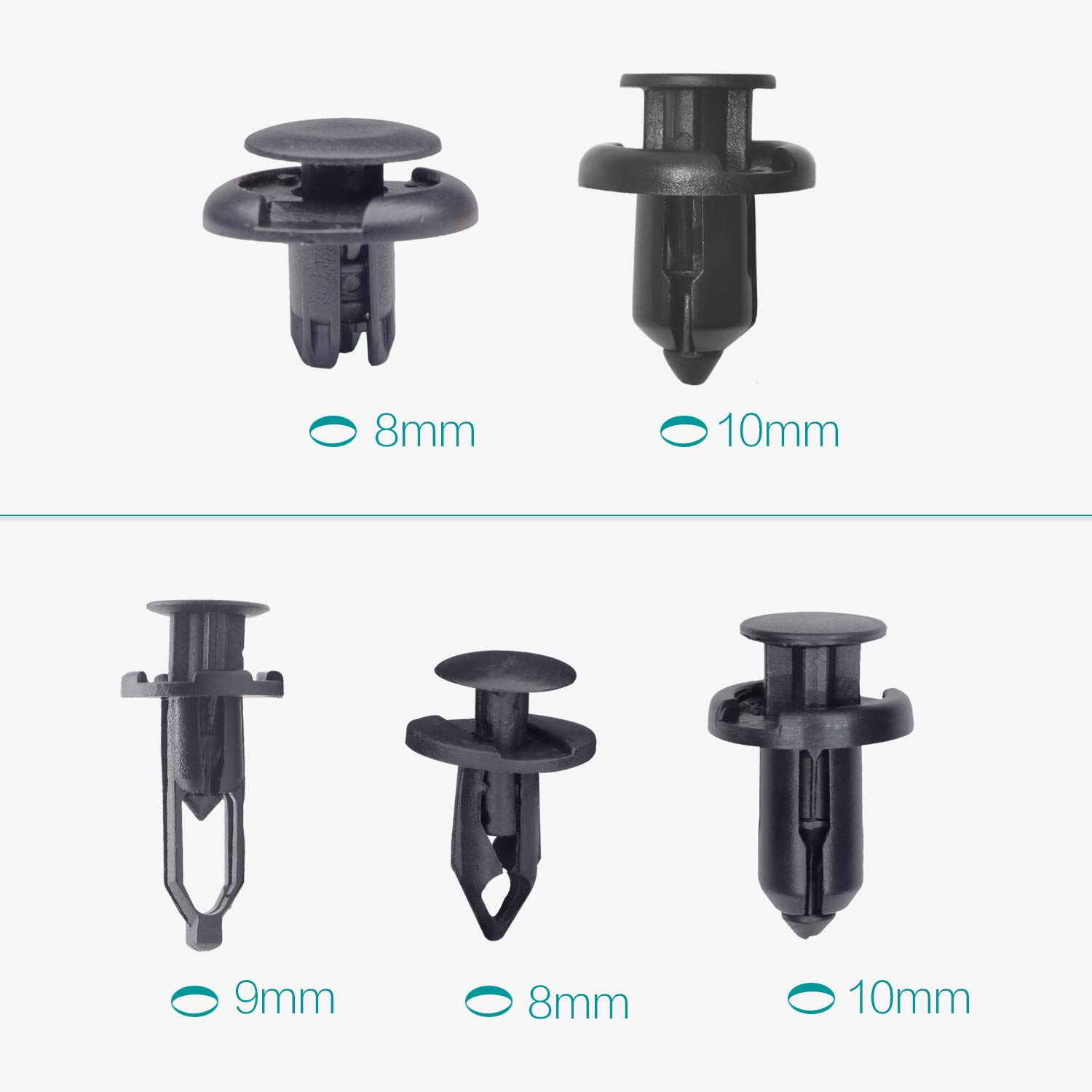 Lantee 50 Pcs Car Body Retainer Clips Fasteners, 8Mm, 9Mm, 10Mm Black Nylon Auto Front Bumper Fender Push Type Pins image number 1