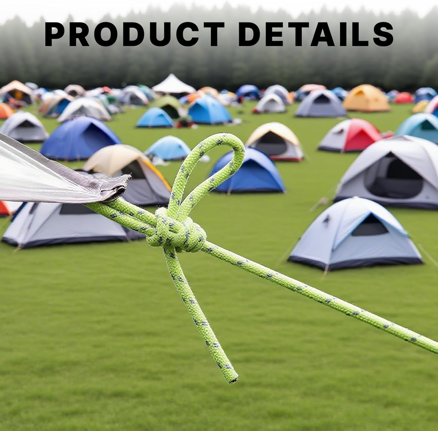 Pack of 8 Reflective Guy Ropes for Tents, 4Mm Luminous Tension Cord with Aluminium Tensioner Adjusters, Ideal for Camping, Hiking, and Awning Tents, 13.1 Feet Long, Green image number 1