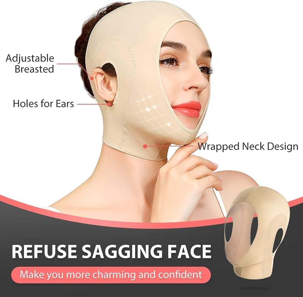 Reusable Chin Strap, Slimming Strap Face Lift Tape, Lifting Face Mask, Double Chin Reducer Face Neck Slimmer Tighten and Lift Facial Skin (Colour of Skin, One Size)