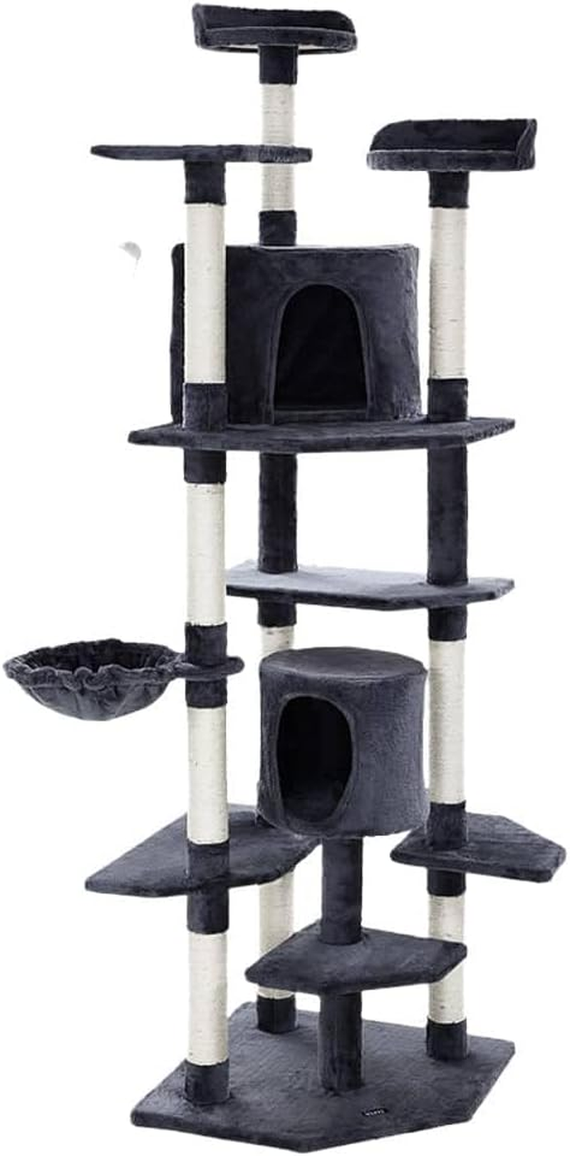 I.Pet Cat Tree Large Cats Tower Ultimate Scratching Post, 203Cm Height Pet Scratcher Cardboard Posts Indoor Kittens Wooden Play House Towers and Trees Corner Toys, with Grey Plush Cover Condo Toy image number 3