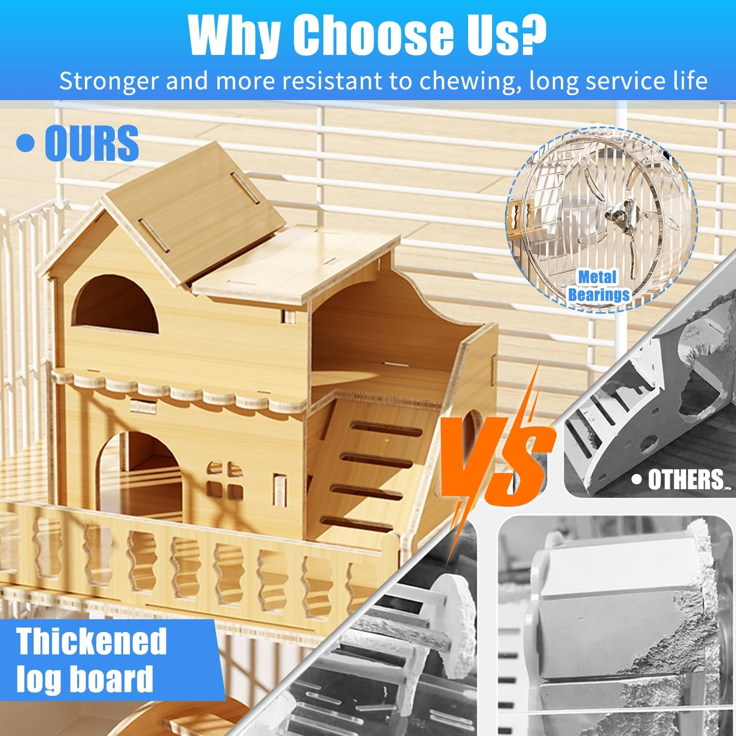 LIODUX 8 in 1 Hamster Cage, 2-Layer Luxurious Hamster House with Full Viewing, DIY Small Pet Playpen Kennel with Accessories, Habitat for Small Animals Pets (Large: 47X30X30Cm) image number 4