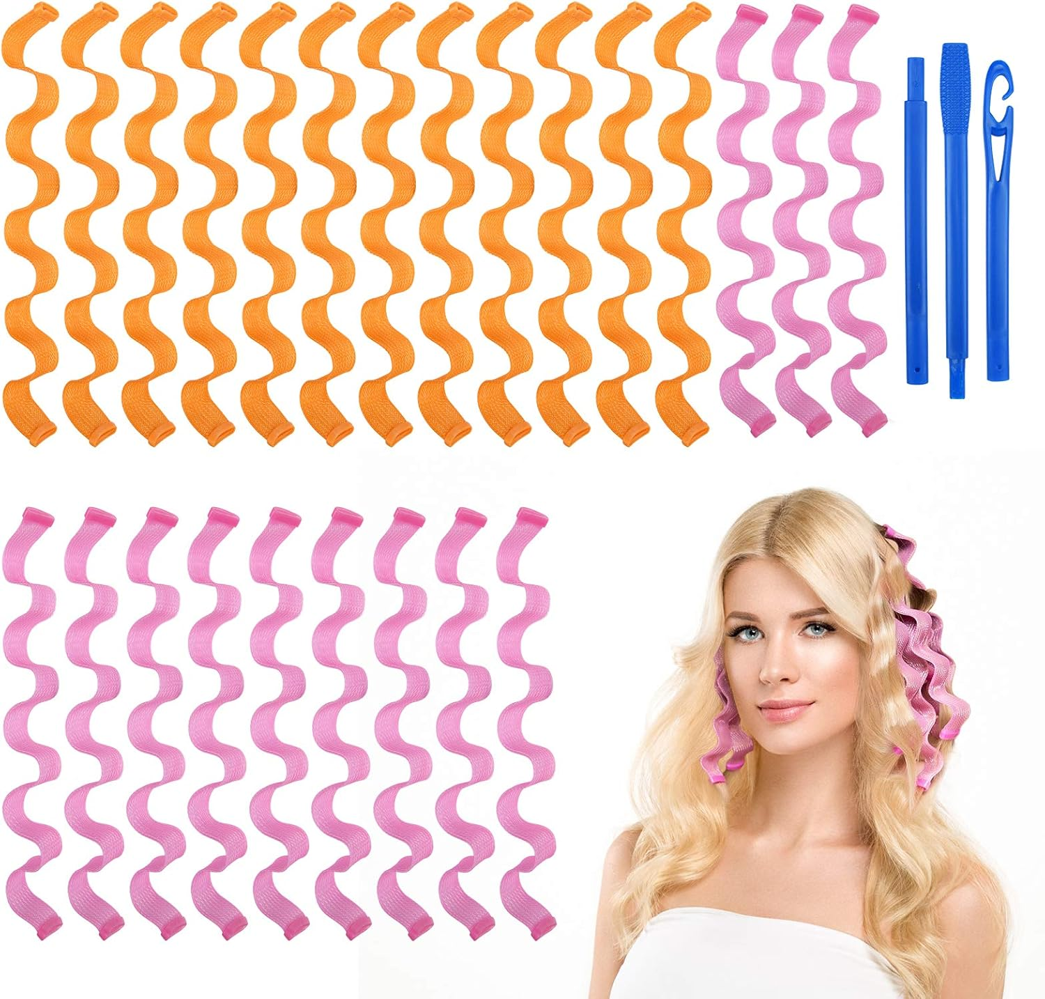 URAQT Hair Curlers for Long Hair, 24Pcs 45Cm Hair Rollers Wave Curls, No Heat Hair Curlers Styling Set with Styling Hooks, Healthy DIY Hairstyle for Women Girls image number 1