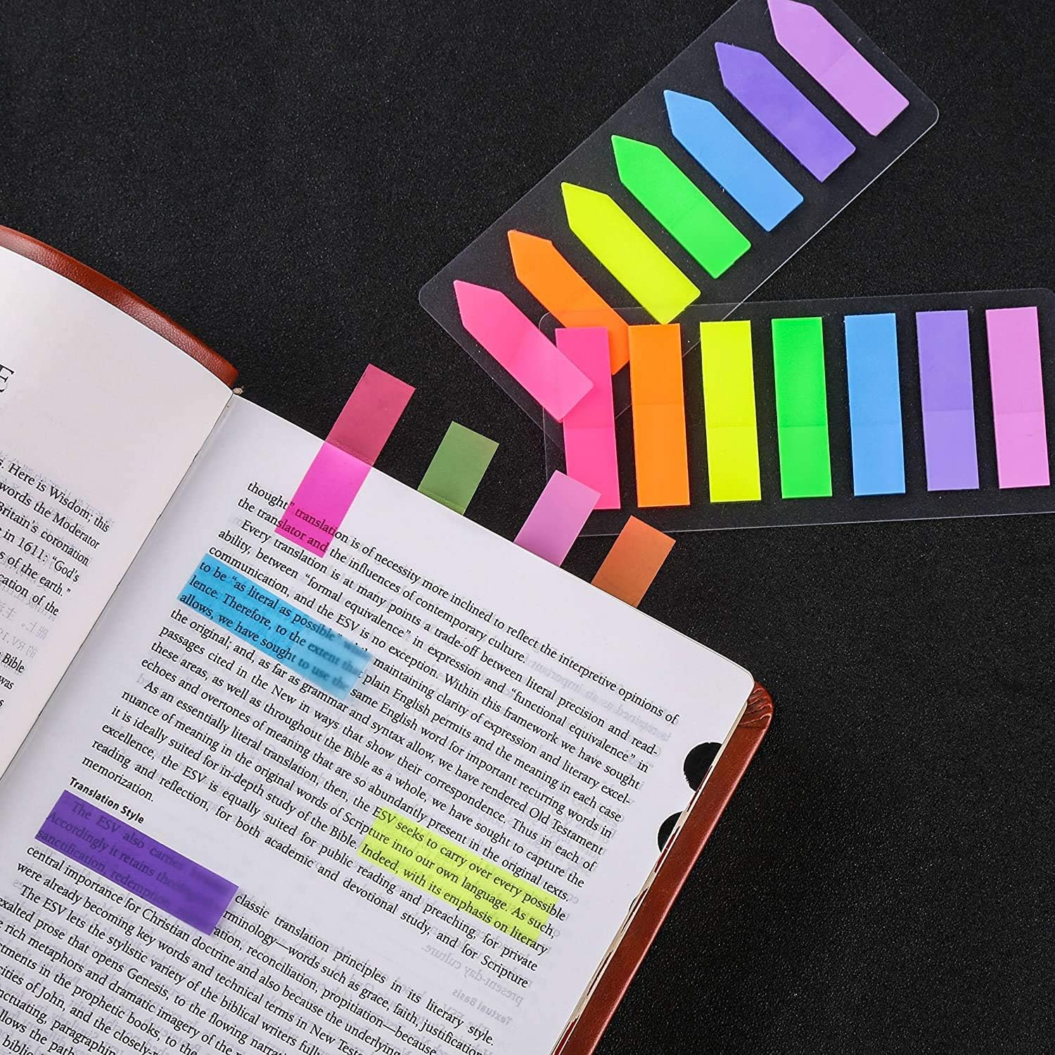JASLY 4 Sets Neon Page Markers Colored Index Tabs, Fluorescent Sticky Note for Page Marker, 560Pcs (560)