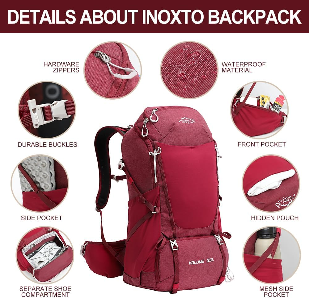INOXTO 40L Hiking Backpack, Camping Backpack with Waterproof Rain Cover for Men, Outdoor Sport Travel Daypack for Climbing image number 5