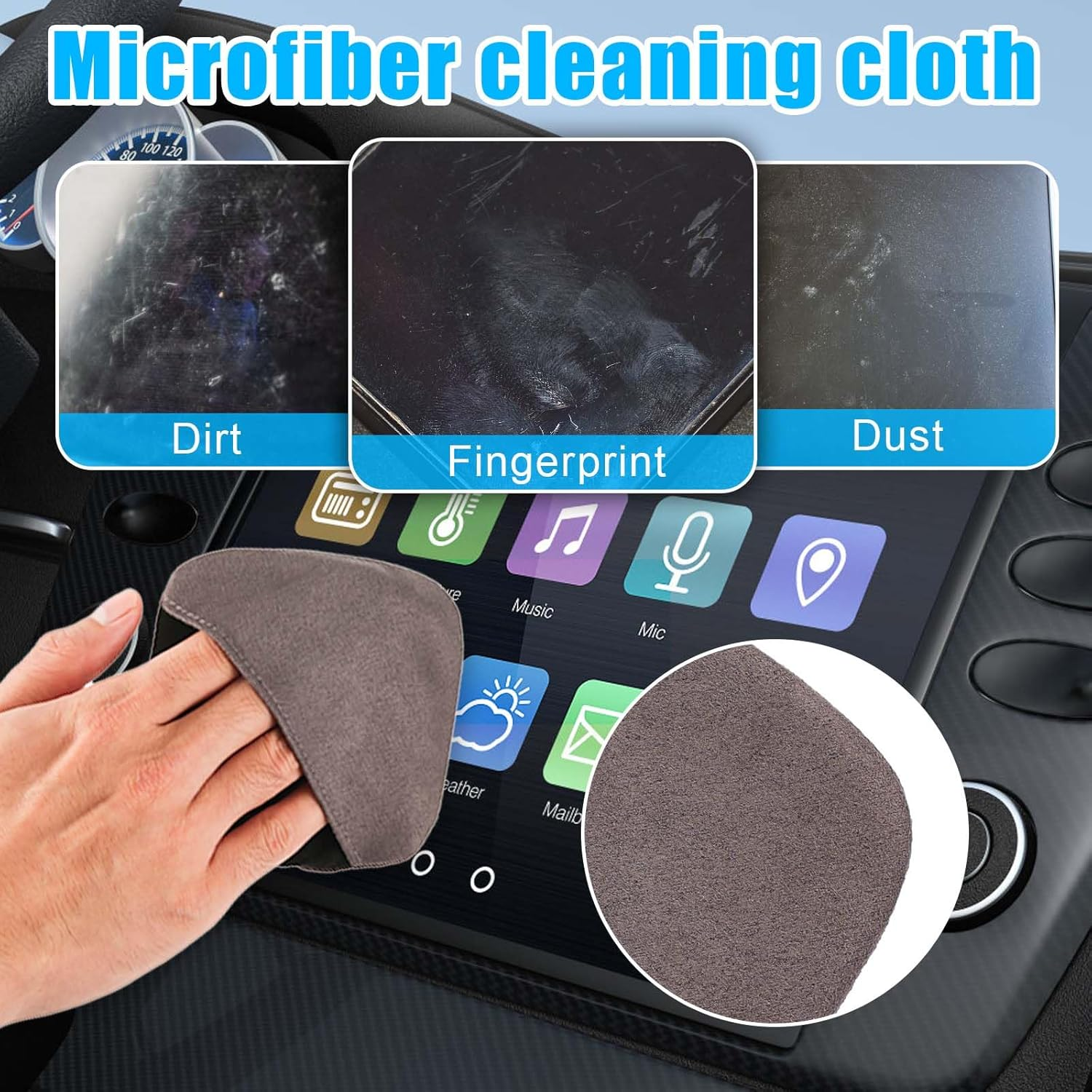 Microfiber Car Screen Cleaner Cloth - Touch Screen Cleaner Wipes for Auto Dashboard & Display