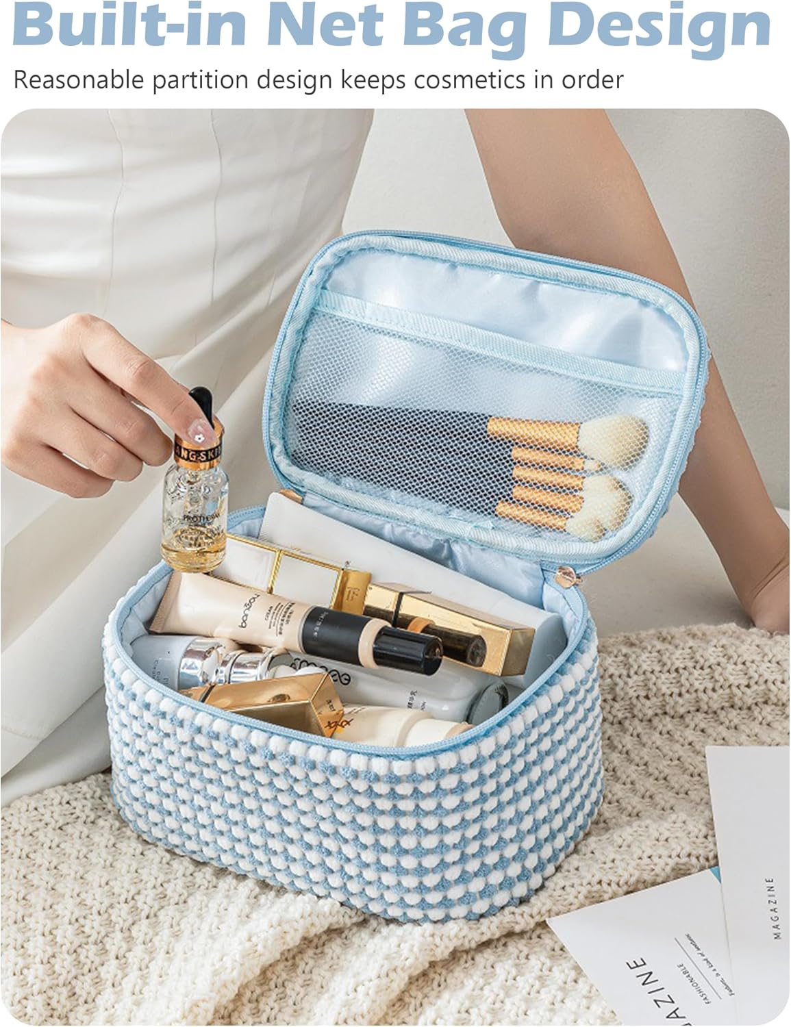 Makeup Bag Corduroy Cosmetic Bag,Cute Makeup Pouch,Travel Toiletry Make up Brush Storage Bag,Travel Essenitial for Women,Portable Makeup Bag - 4 Pcs-Pink 01 image number 5