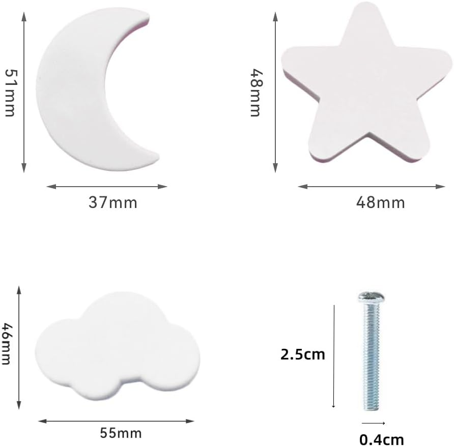 Mhwan Cabinet Knobs, Pack of 9 Soft Rubber Anti-Collision Drawer Knobs, Children, Stars, Moon, Clouds Knob for Cupboard, Furniture Knobs, Children, Furniture Knob and Cabinet Door Knobs for Baby Safety (White)
