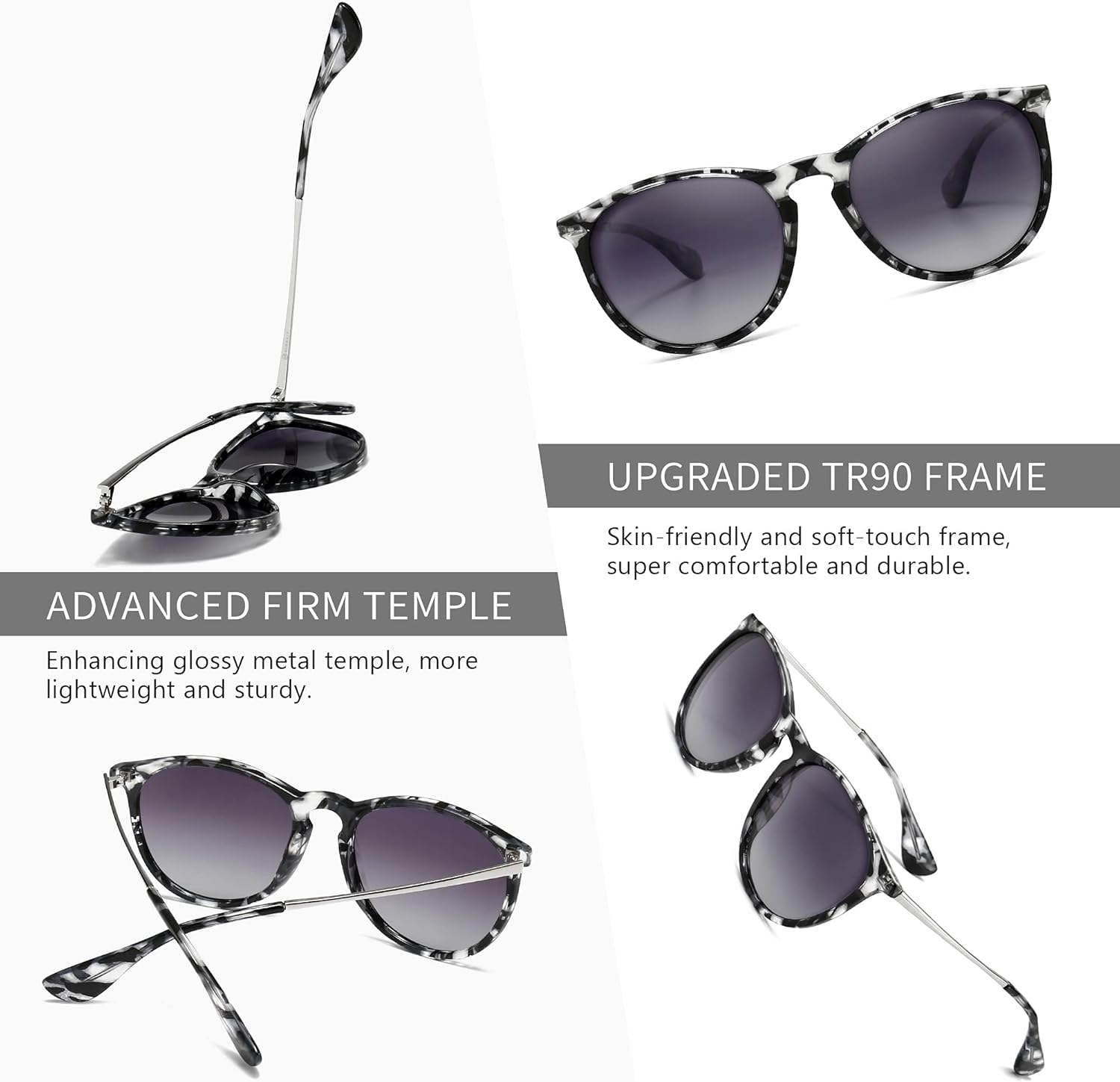 SUNGAIT Vintage round Sunglasses for Women Classic Retro Designer Style - 001 Rosewood Frame/Grey Lens image number 3