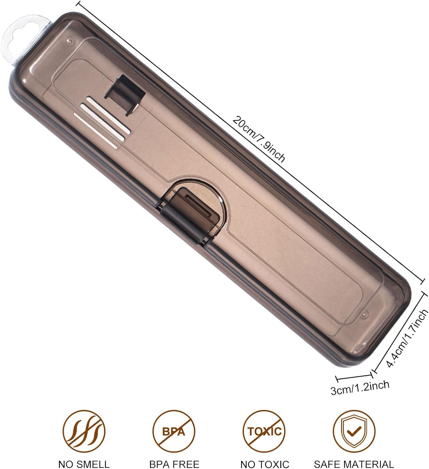 Yeeco Toothbrush Case 2 Packs, Transparent Black Toothbrush Travel Case, Plastic Toothbrush Holder Travel Size, 7.87 X 1.85 X 1.18 Inches Portable Toothbrush Case for Traveling - Transparent Black image number 3