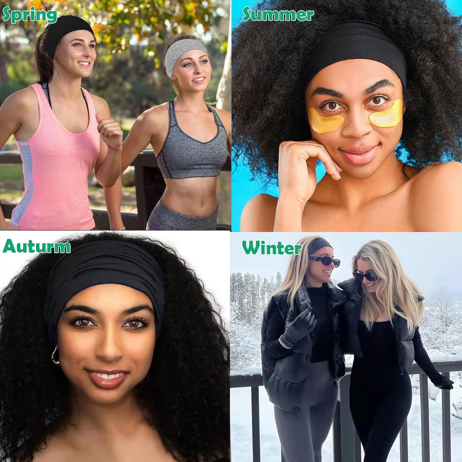 RITOPER Black Workout Head Bands for Women'S Hair, Buttery Soft Non Slip Wide Thick Headbands, Solid Headband Hair Bands for Yoga, Running, Spa Day, Sports, Travel, Fashion - Black image number 3