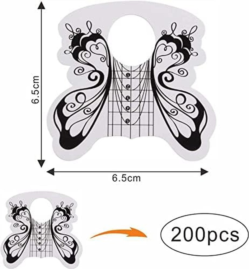 VNC 200 Pcs Nail Form Guide Acrylic Tip Extension Forms Black and White Color Sticker Rroll Manicure Tool for Acrylic UV Gel Nail Art Tips Butterfly Shape Long Nail Extension Bluider Forms image number 2