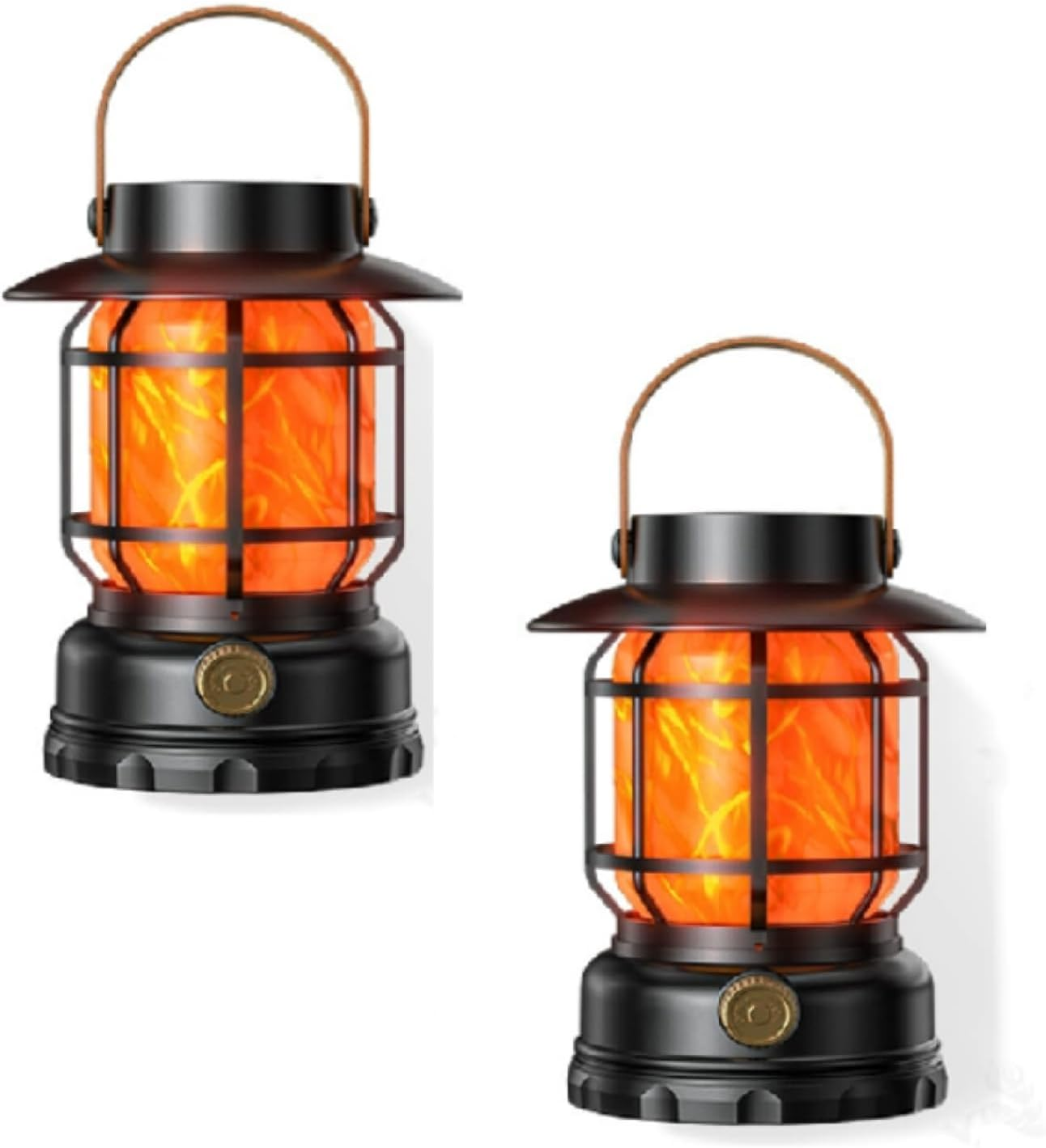 Clearhill Rechargeable Camping Lantern, Flame Decorative Table Lamp, 2Modes LED Light with Hook,Dimmable Vintage Style,Portable Waterproof Camping Light for Indoor/Outdoor Use (Black)