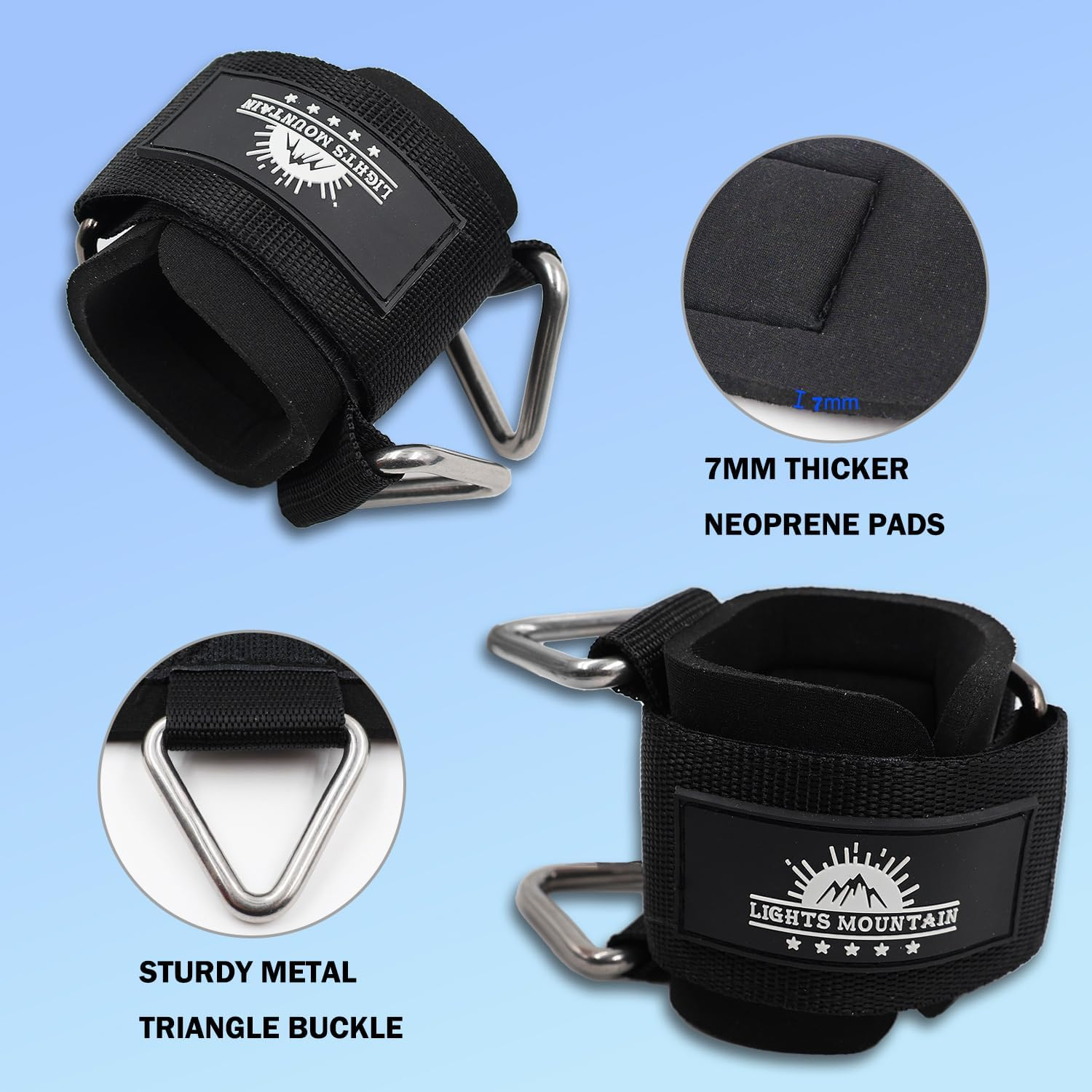 Lights Mountain Adjustable Wrist Cuffs Neoprene Padded Straps for Cable Machines Strength Training Equipment image number 5