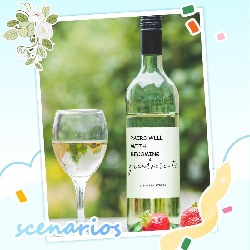 New Grandparent Wine Labels Pregnancy Announcement Gifts for Grandparents Baby Announcement Gifts for Grandma Grandpa Pairs Well with Becoming Grandparents Wine Bottle Stickers(Set of 4)