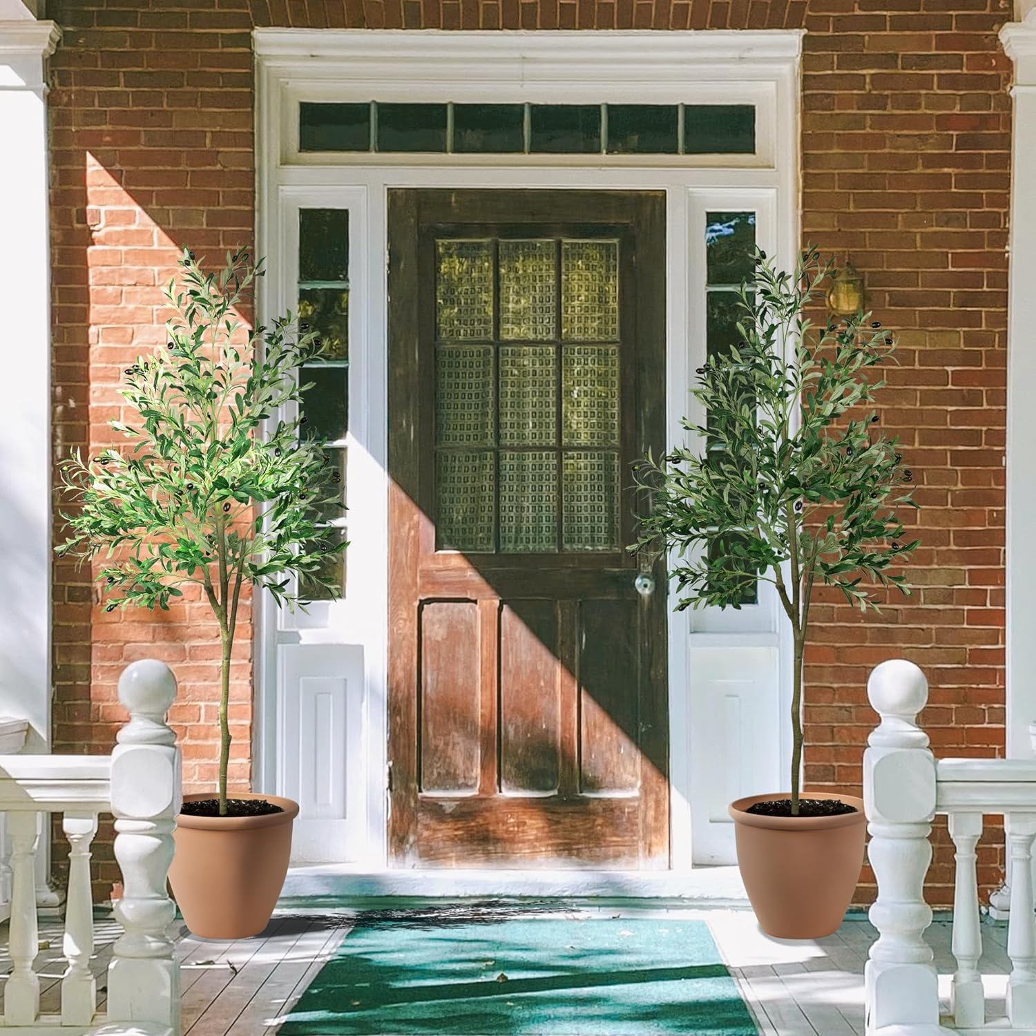 6FT Artificial Olive Tree, Faux Fake Plant for Office Home Living Room Indoor Outdoor Decor, Realistic Olive Silk Tree with Lifelike Leaves and Olive Fruits, 180Cm Modern Floor Decoration image number 6