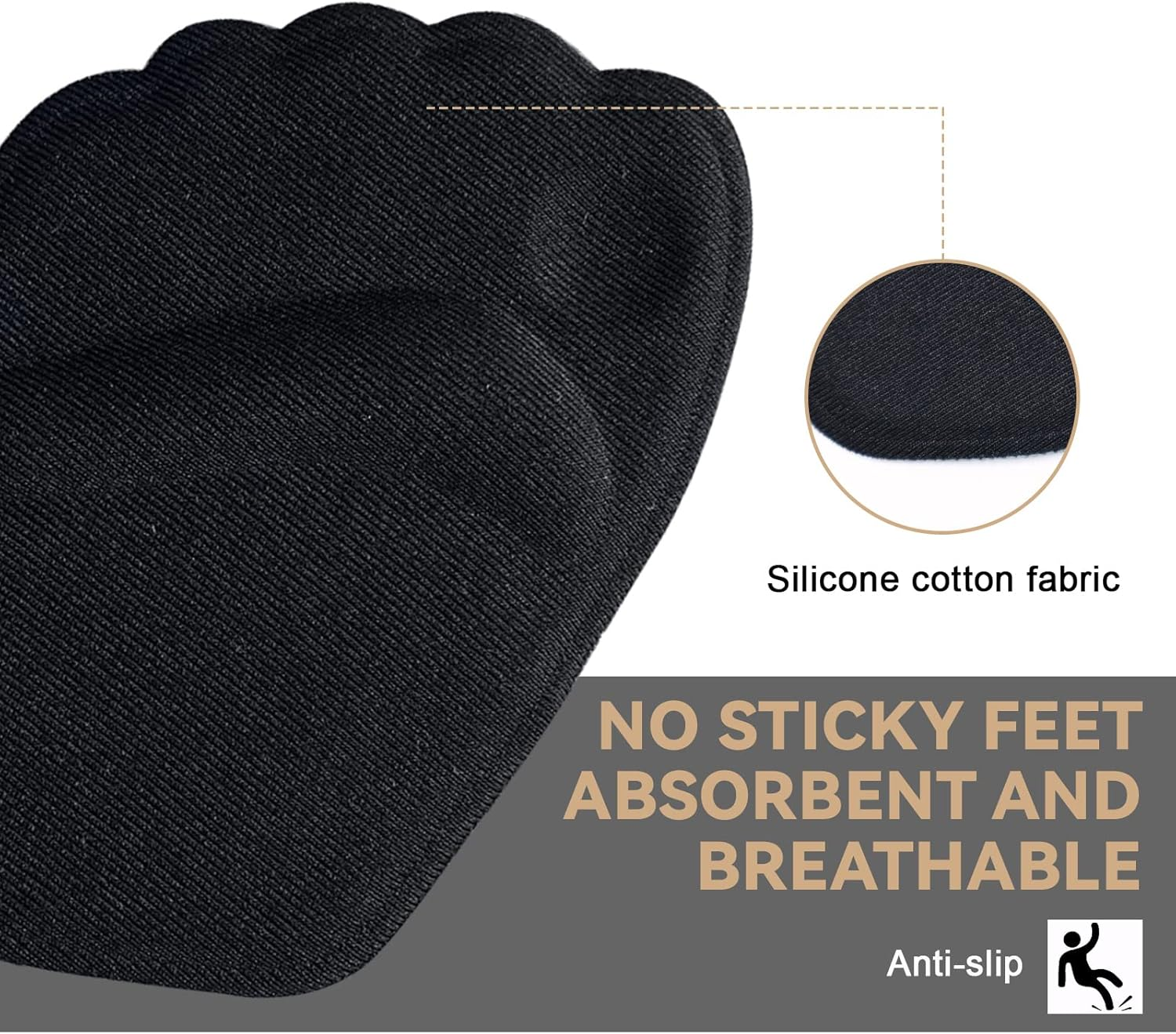 Ball of Foot Cushions Metatarsal Pads for Women, Modixun 4 Pairs Anti-Slip Reusable Washable High Heel Inserts for Foot Pain Relief, Soft Gel Shoe Inserts Forefoot Pads, Black