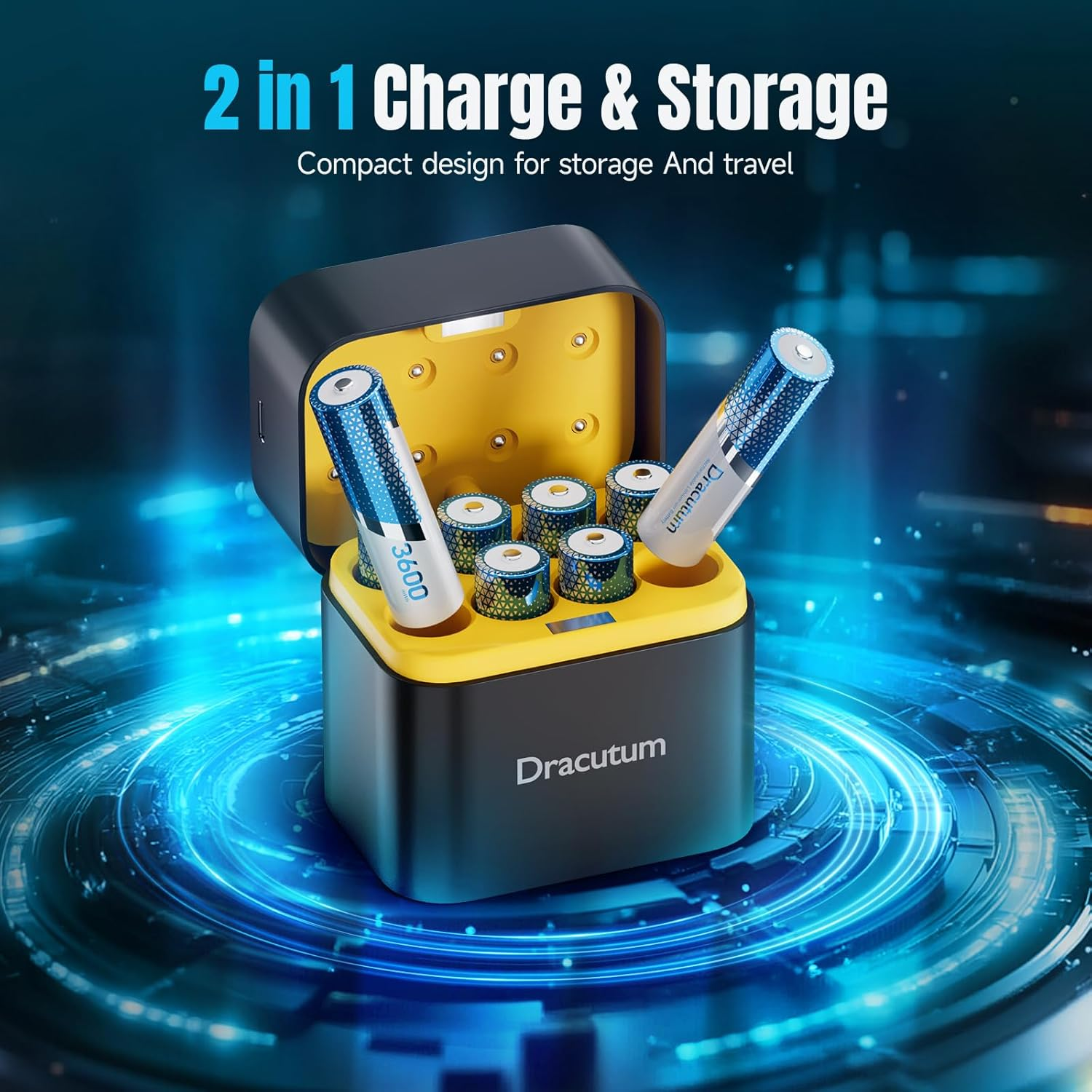 AA Rechargeable Batteries Lithium 8 Pack with Charger - 3600Mwh High Capacity 1.5V Rechargeable AA Batteries, 2000 Cycles Long-Lasting Li-Ion Doubel a Batteries with Integrated Charing Storage Box