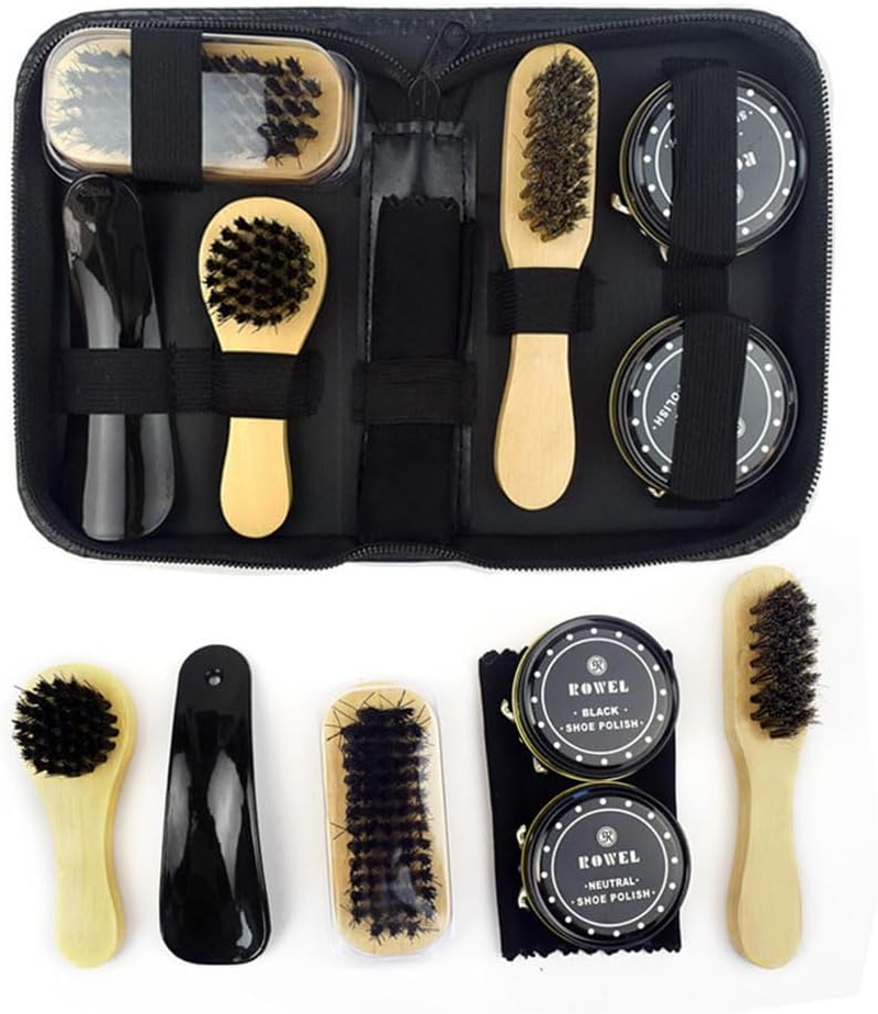 8 PCS Shoe Polish Kit,Portable Travel Shoe Shine Brushes Set with Zipper Bag Care Shoe Shine Tools,Design for Long Use,Practical Cleaning Applicator for Shoes/Wallets/Car Seats/Furniture