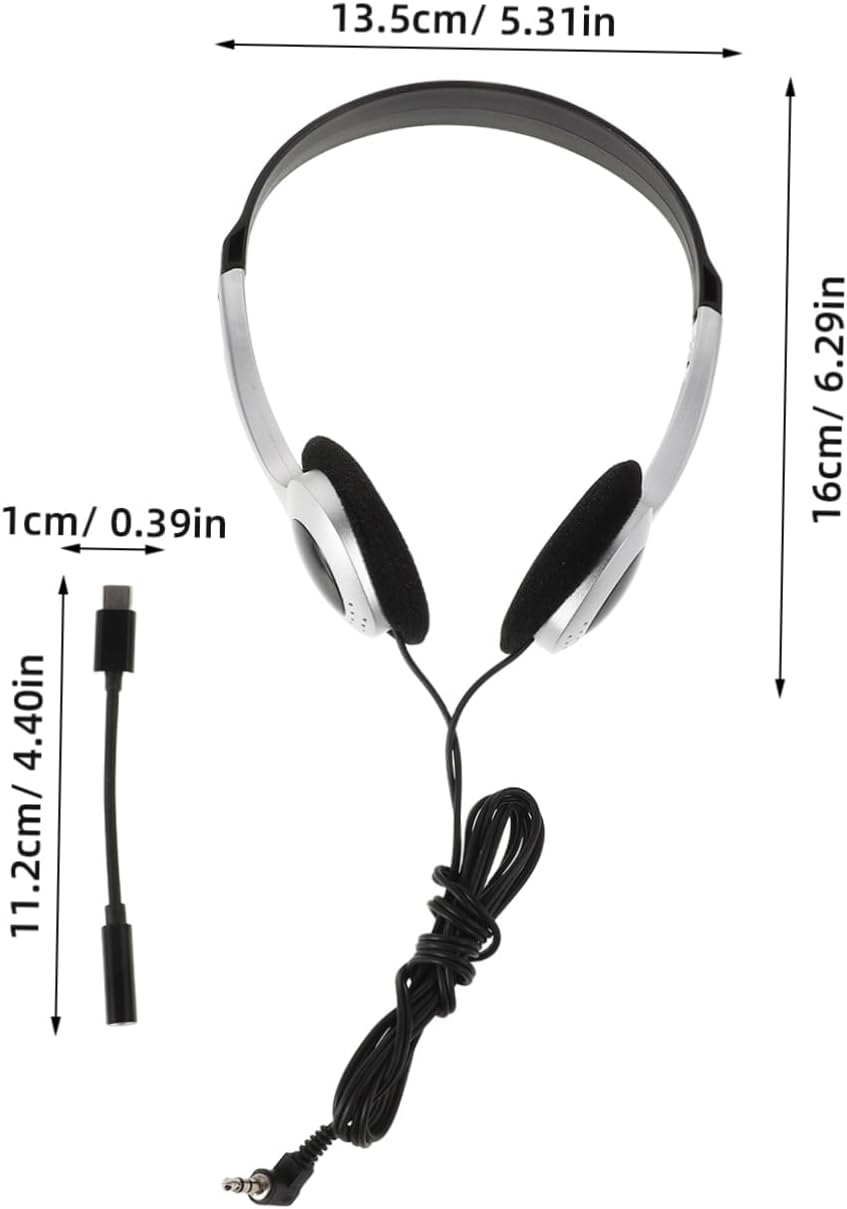 FONDOTIN Retro On-Ear Headphones Silver Finish and 3.5Mm to Type-C Adapter, Lightweight Wired Music Headset Compatible Computers, Cell Phones and Tablets, Comfortable Student and Travel Headphones image number 2