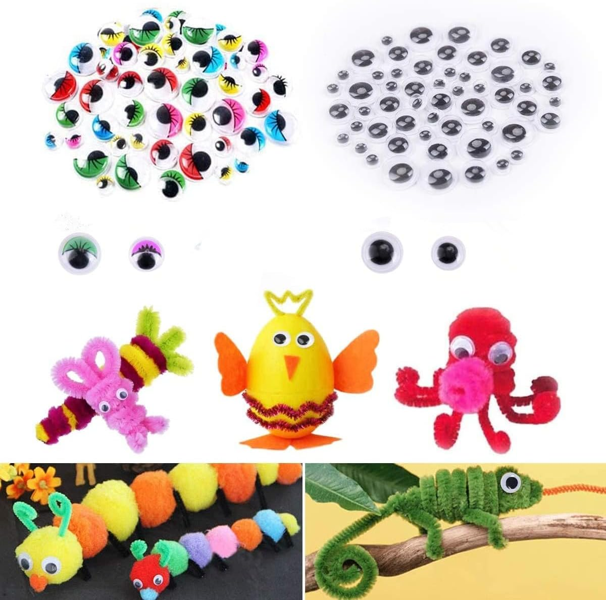 1200Pcs Arts & Crafts Supplies for Kids- Craft Kits with Pipe Cleaners, Pom Poms for Crafts, Popsicle Sticks for Craft, Craft for Kids Ages 4-8 Girls & Boys Birathday Gifts