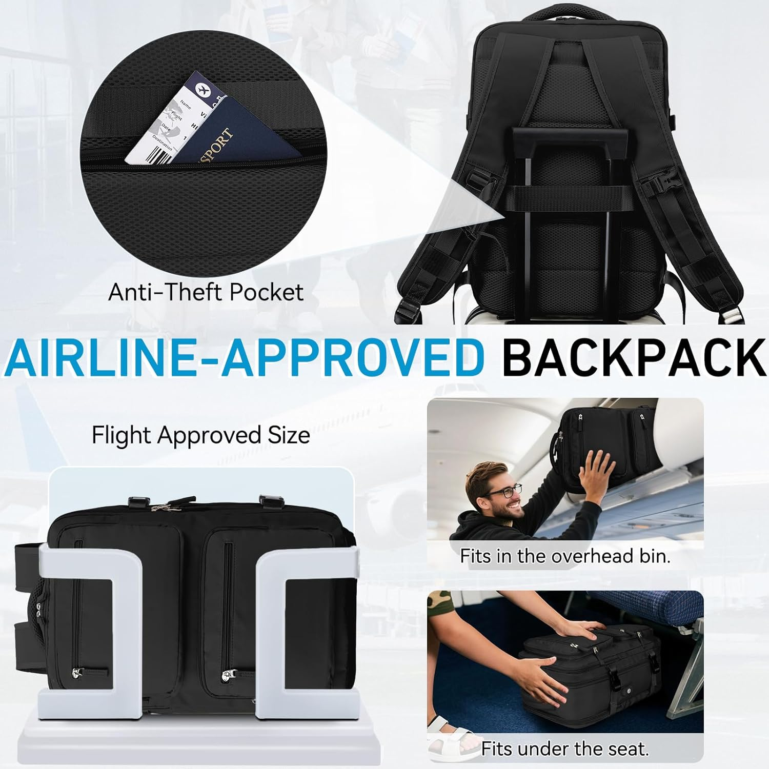 Travel Backpack for Men Women,Vaschy 15.6Inch Laptop Backpack for Work Hiking School Water Resistant Carry on Backpack with USB Charging Port, Shoes Compartment image number 4