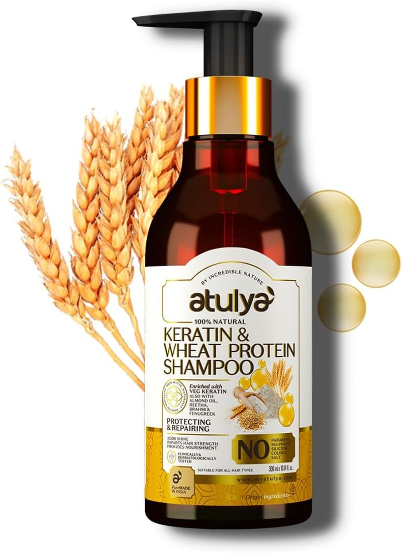 Atulya Keratin & Wheat Protein Shampoo| Paraben-Free, Silicone-Free, Sulphate-Free and Mineral Oil-Free (300 Ml)